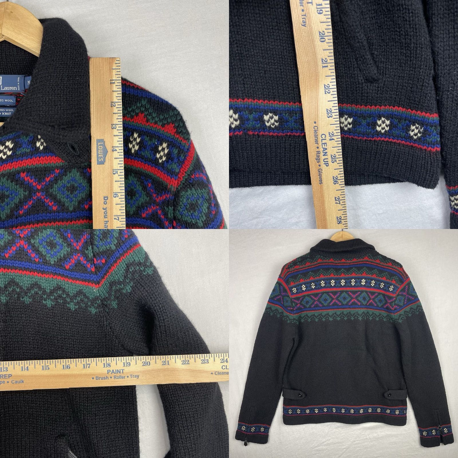 Polo Ralph Lauren Polo Ralph Lauren Sweater Mens Medium Black Hand Knit Zip Fair Isle Lambs Wool Size US M / EU 48-50 / 2 - 8 Thumbnail