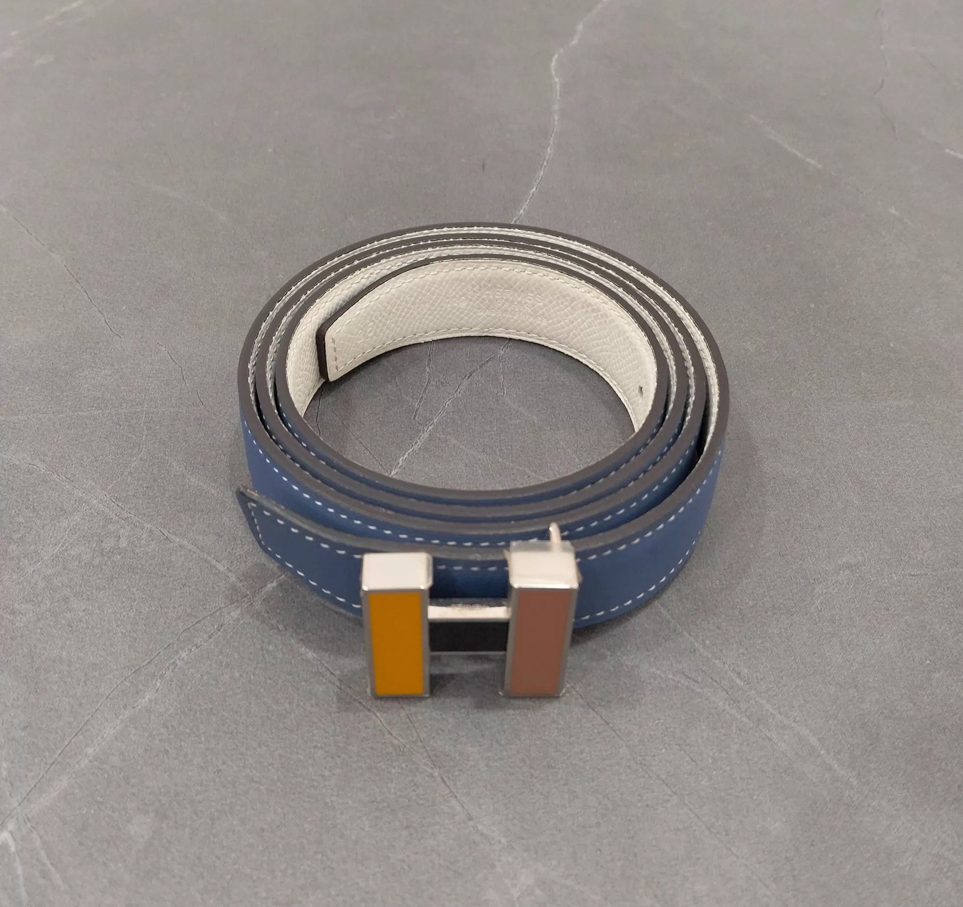 Hermes Hermes Blue & White Cowhide Belt 85cm 95 New Size ONE SIZE - 1 Thumbnail