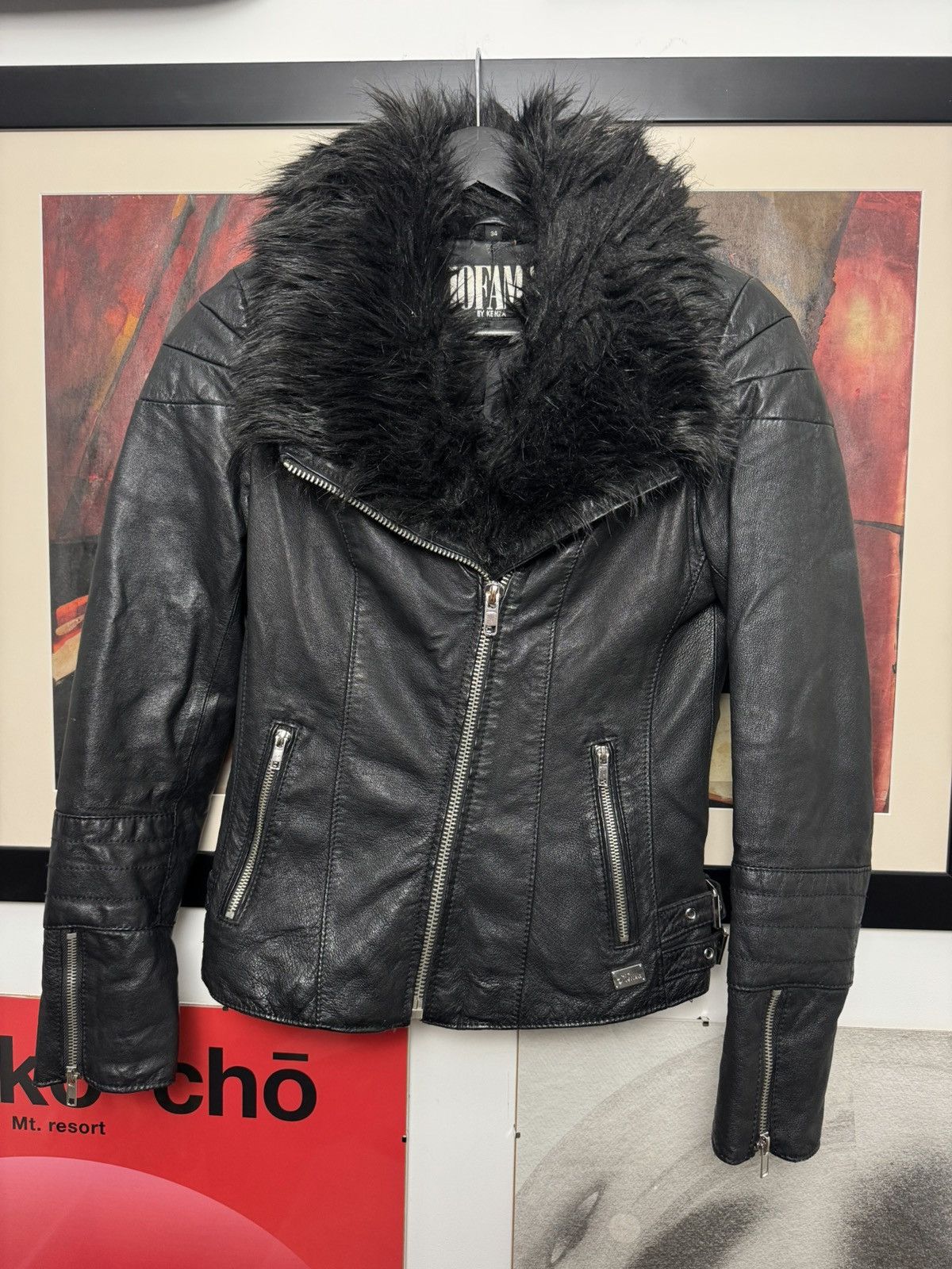 Leather Vintage 90s Black Leather Jacket Punk Rock Women Rare Fur Size S / US 4 / IT 40 - 1 Thumbnail