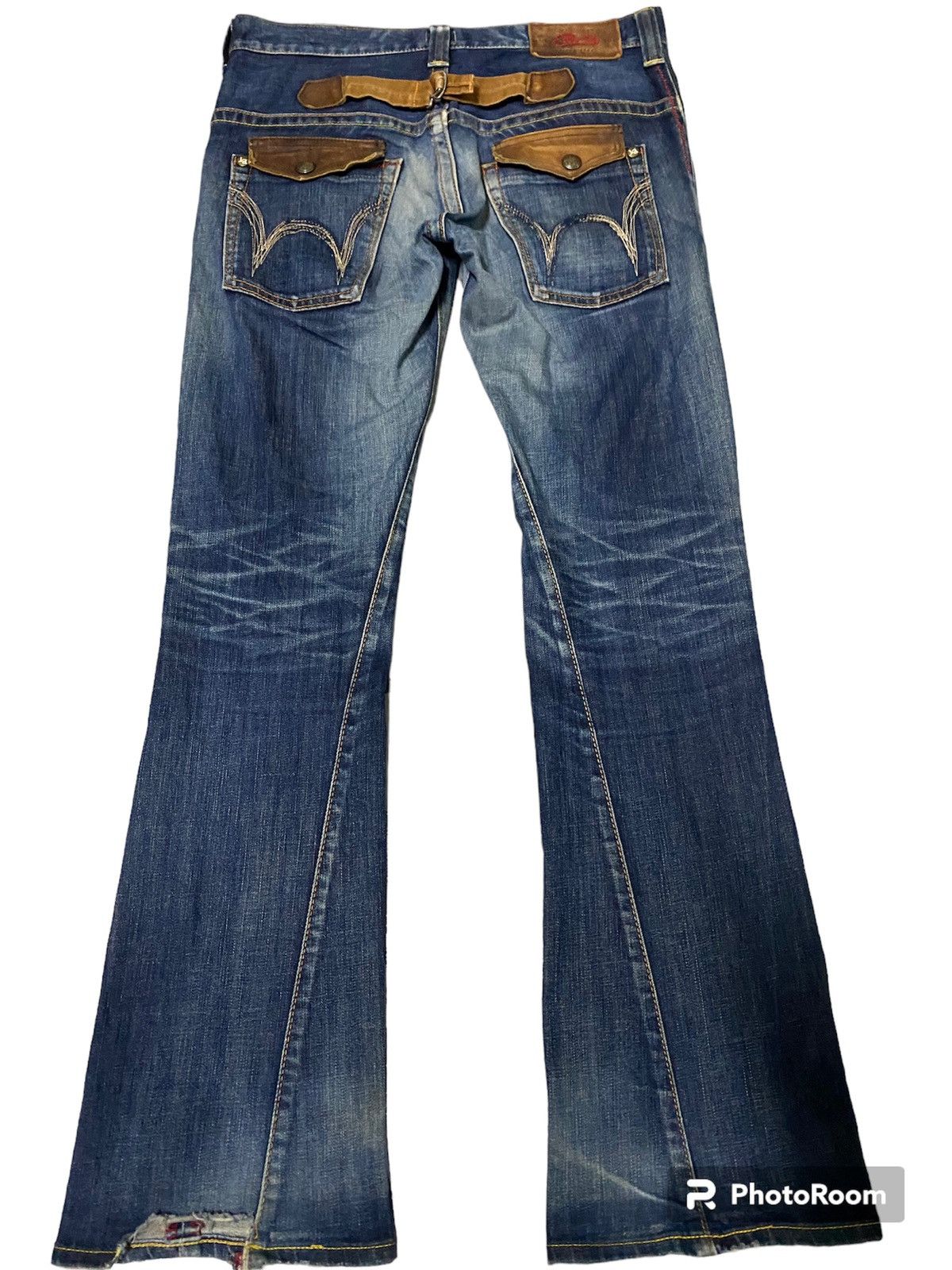 Edwin Flare jeans Edwin boot cut distressed leather pocket 🇯🇵 Size US 34 / EU 50 - 1 Thumbnail