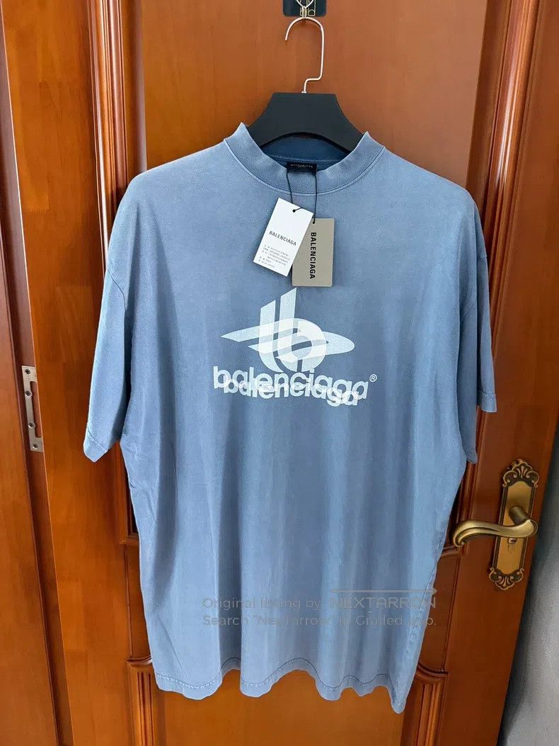 Balenciaga Blue Logo Short Sleevei, Men's