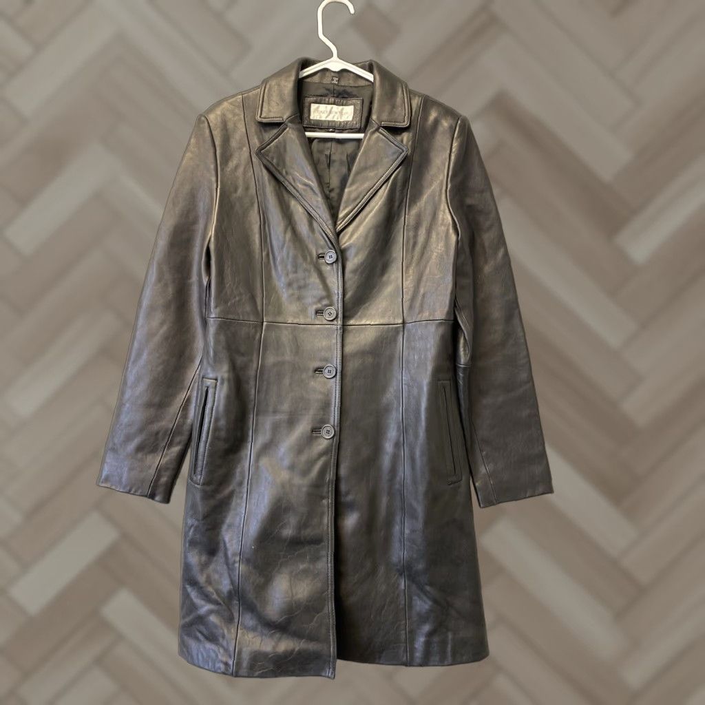Jones New York VINTAGE Jones New York Women's Trench Coat Leather M Black Solid 51-68 Trench Coat Womens M Black 90s? Size M / US 6-8 / IT 42-44 - 1 Thumbnail