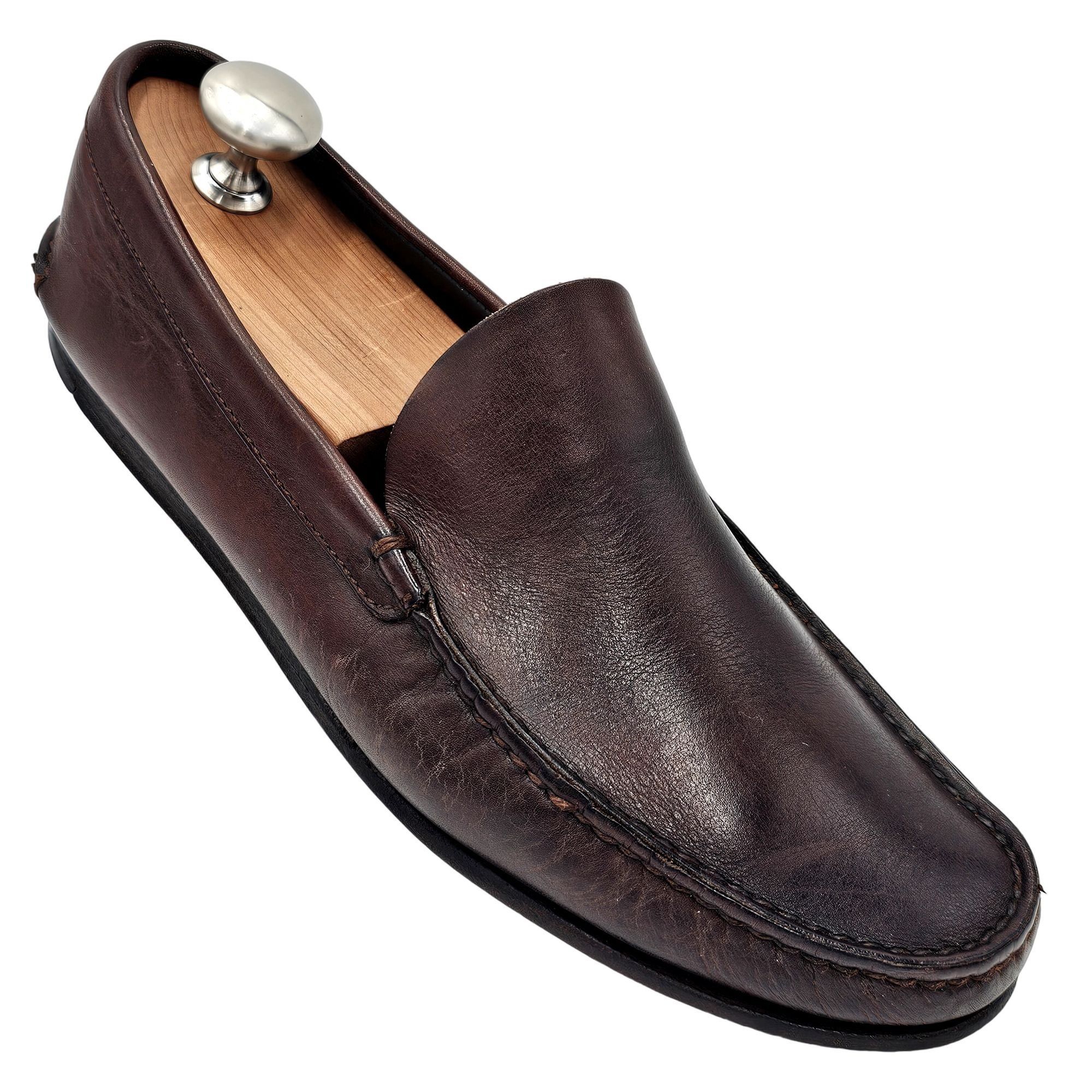 image of Authentic Prada Italy Mens 7 Brown Leather Dress Casual Shoe in Brown Black