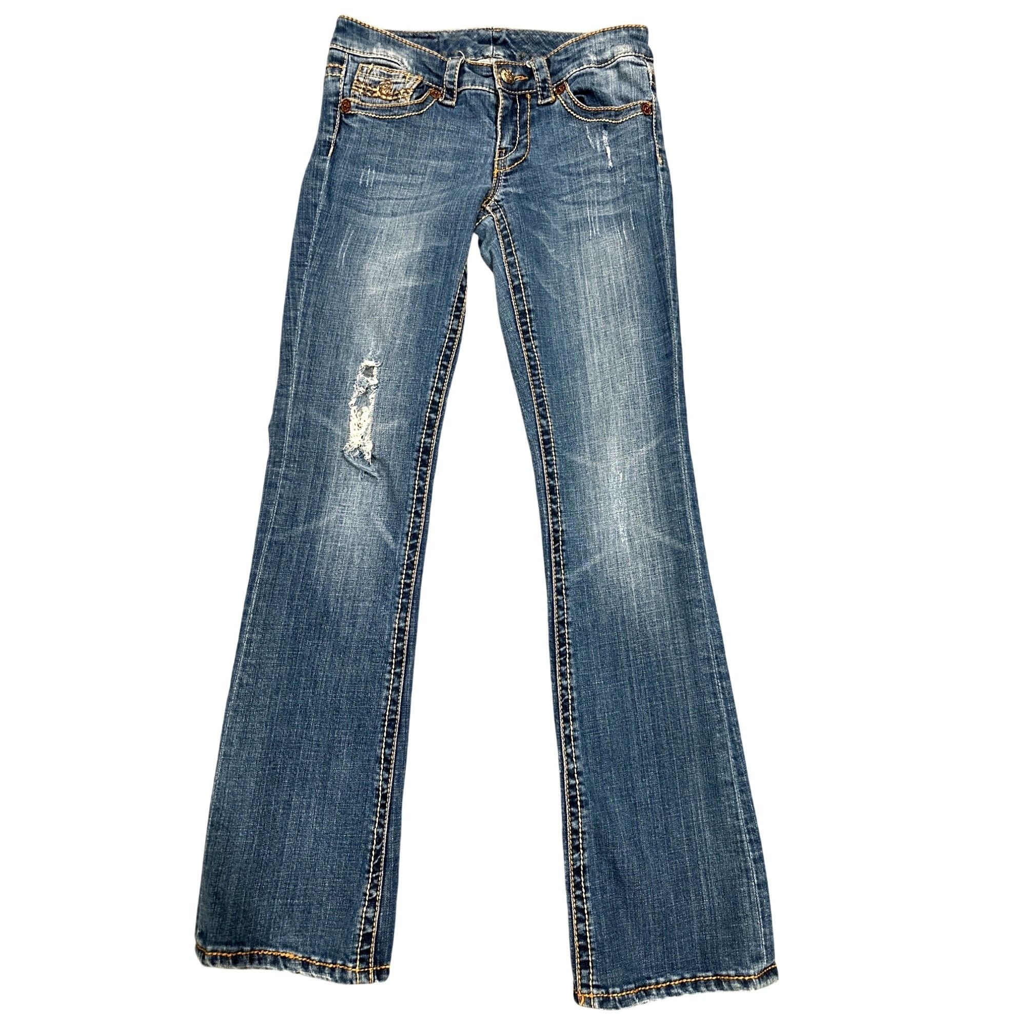 Seven 7 Seven7 Bootcut Size 27 Blue Denim Contrast Stitching Embroid Size 27" / US 4 / IT 40 - 1 Thumbnail