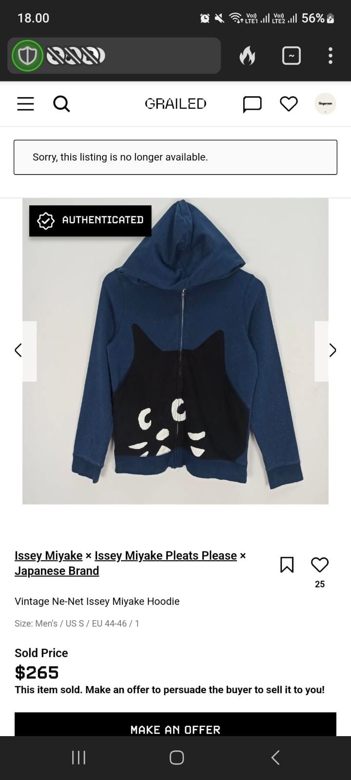 Issey Miyake × Japanese Brand × Ne-Net Ne-net Issey Miyake Big Cat Zip Hoodie Size US M / EU 48-50 / 2 - 8 Thumbnail