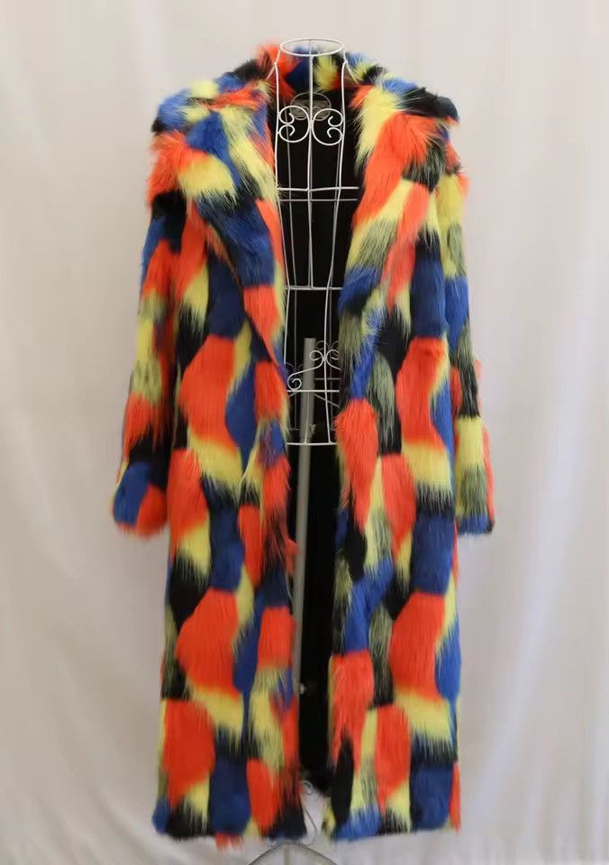 Other Streetwear Designer Colourful Fur Warm Midi Coat Size L / US 10 / IT 46 - 1 Thumbnail