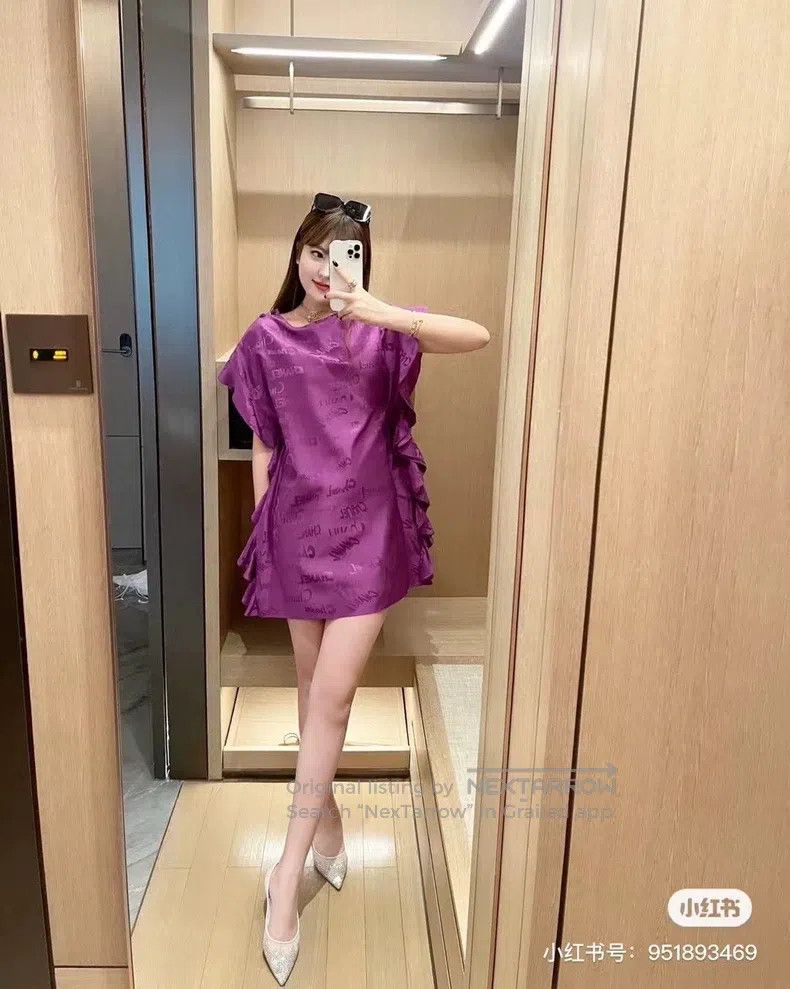 Chanel Chanel Spring and summer purple silk ruffled dark pattern Size XS / US 0-2 / IT 36-38 - 8 Thumbnail