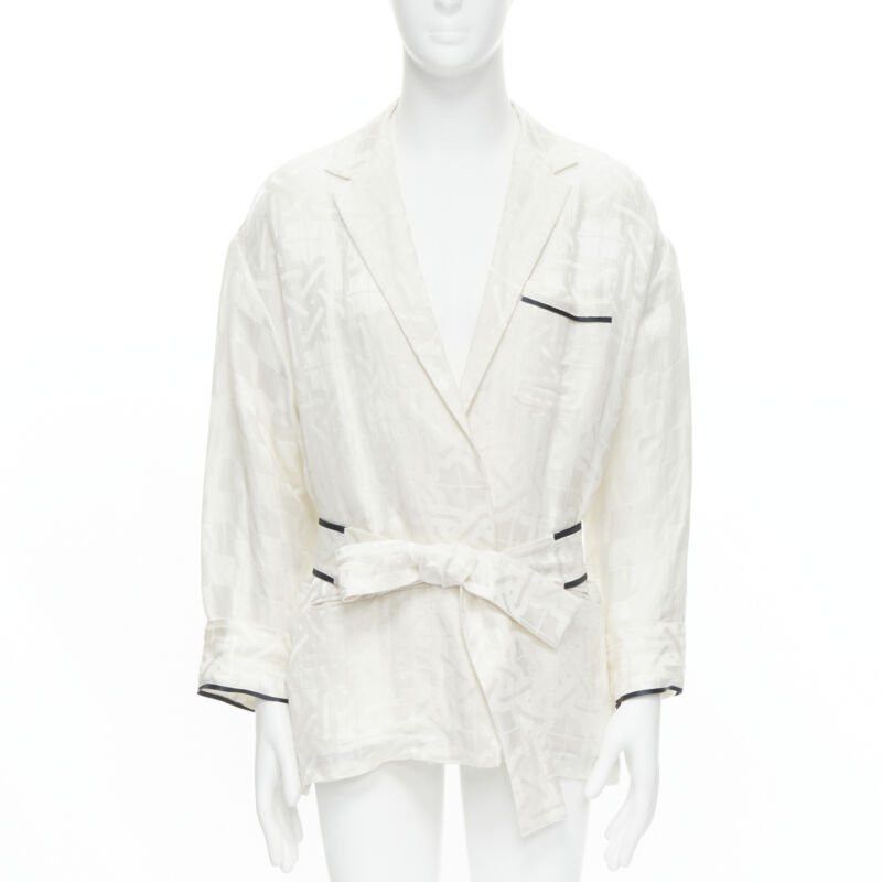 Haider Ackermann HAIDER ACKERMANN white geometric jacquard linen silk belted robe shirt FR36 XS Size XS / US 0-2 / IT 36-38 - 1 Thumbnail