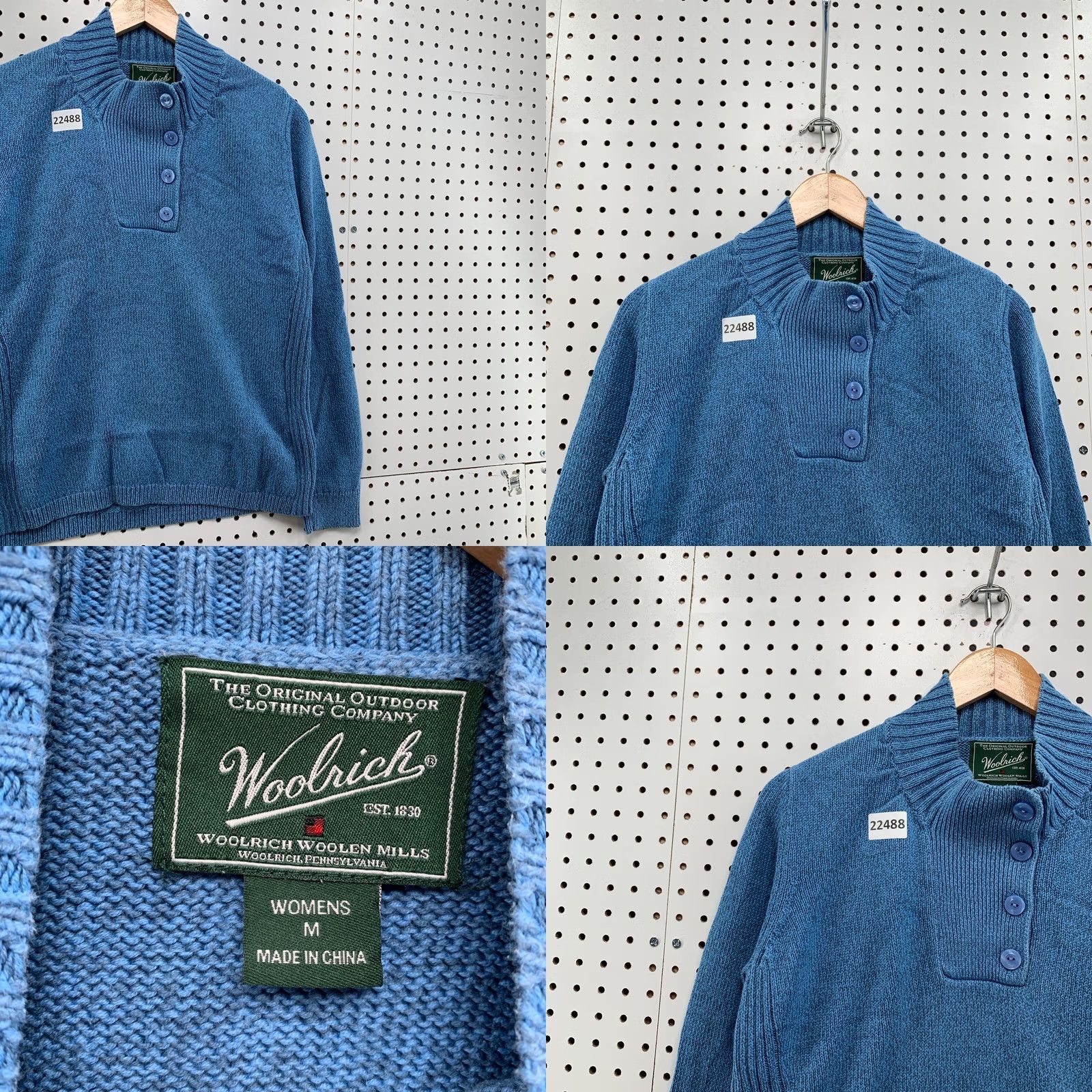 Vintage Woolrich Sweater Womens Medium Blue Knit Pullover Shawl Neck Button Fits 21x25 Size M / US 6-8 / IT 42-44 - 8 Thumbnail