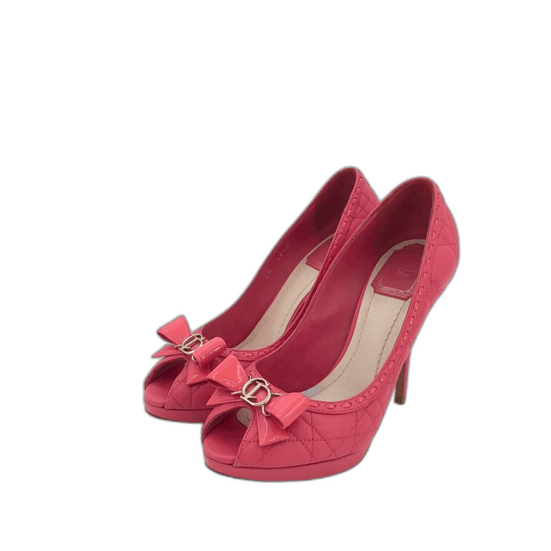 Dior Christian Dior Pink Bow Peep Toe Heels Size US 7 / IT 37 - 1 Thumbnail