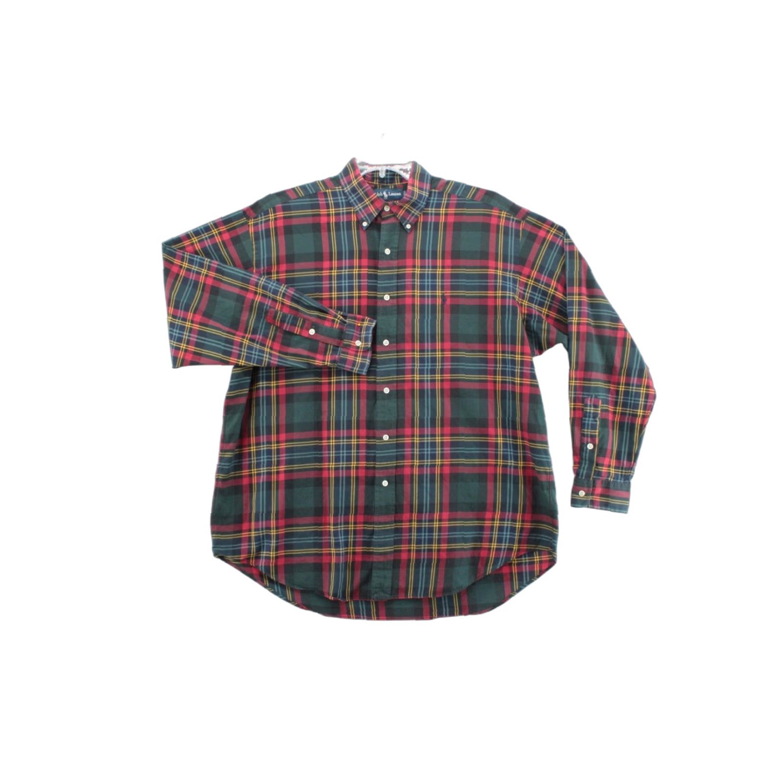 VINTAGE Ralph Lauren Shirt Mens L Red Green Plaid Blake Button-Down Tartan Polo