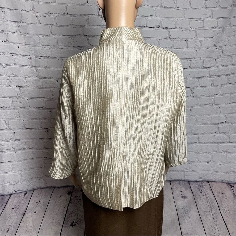 Eileen Fisher Eileen Fisher Silk Groove Beige Open Front 3/4 Sleeve Jacke Size M / US 6-8 / IT 42-44 - 4 Thumbnail