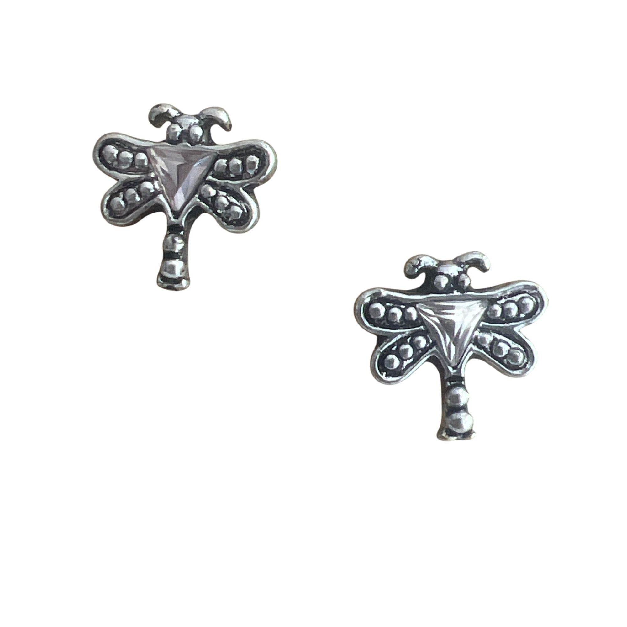 Other Vintage Dragonfly Stud Earrings Silver Tone Clear Rhinestone Size ONE SIZE - 2 Thumbnail