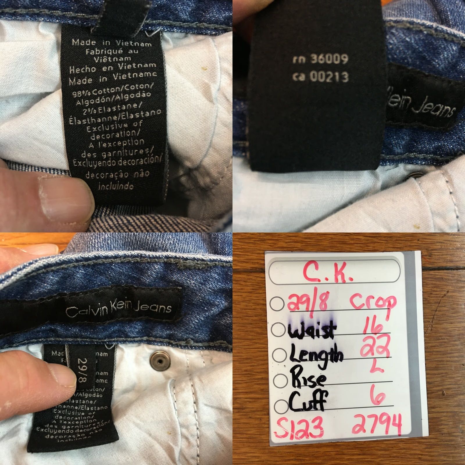 Calvin Klein Calvin Klein Jeans Shirt Womens Crop Denim Blue Stretch Size 29/8 Adult Regular 22 in Inseam 6 in Rise Blue 5-Pocket Casual Size 29" - 8 Thumbnail