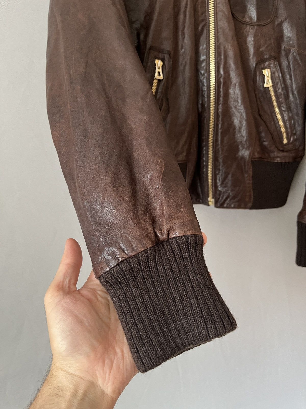 Hugo Boss Hugo Boss Real Leather Brown Bomber Jacket Detachable Pouch Size L / US 10 / IT 46 - 9 Thumbnail
