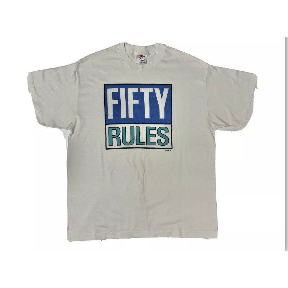 TEE JAYS 1989 Tee Jays White Graphic 80 90's FIFTY RULES T Shirt Size US XL / EU 56 / 4 - 1 Thumbnail
