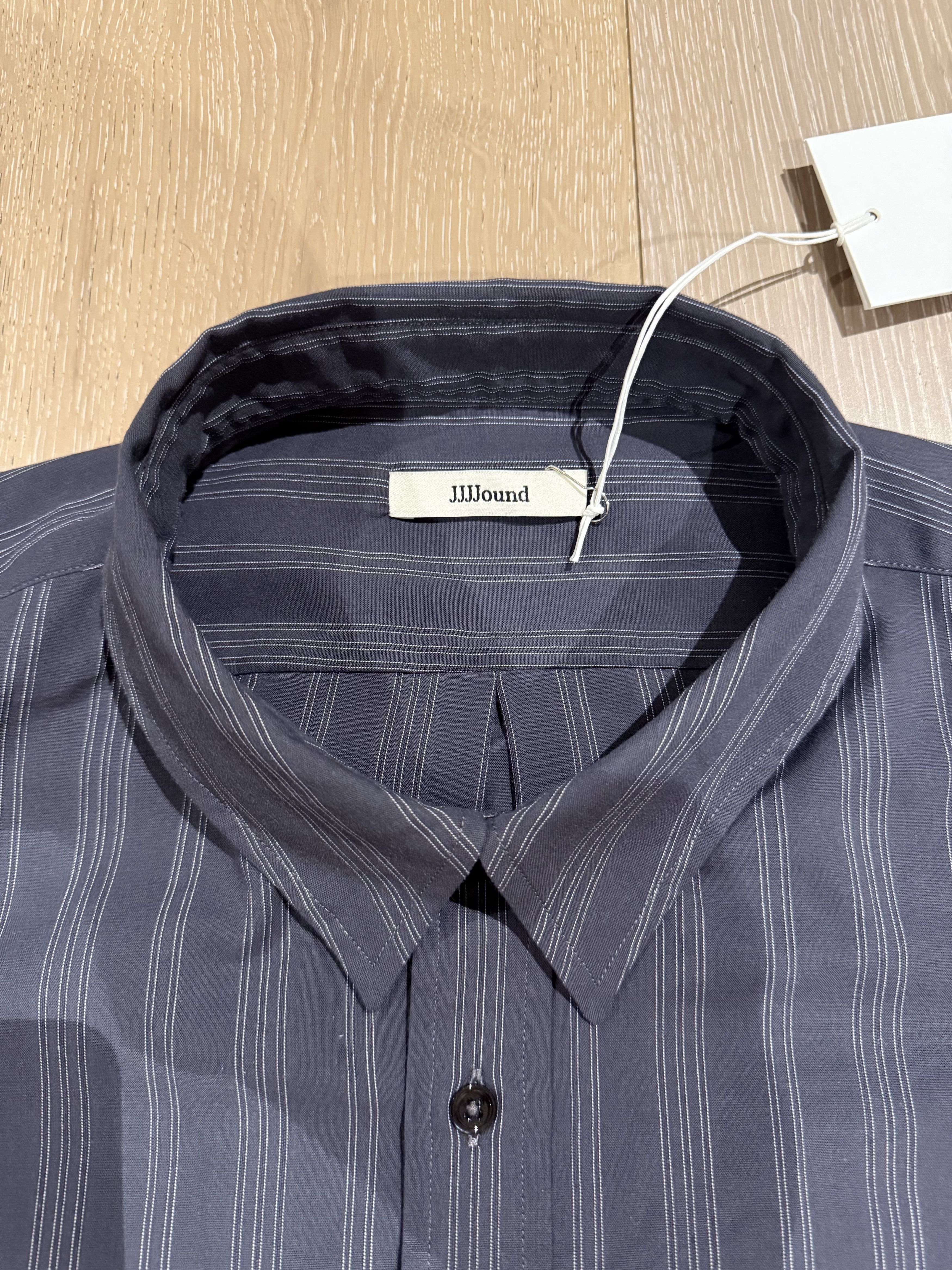JJJJound 💚 JJJJound Striped Button Up Shirt Charcoal/Off White NEW Size US L / EU 52-54 / 3 - 10 Thumbnail