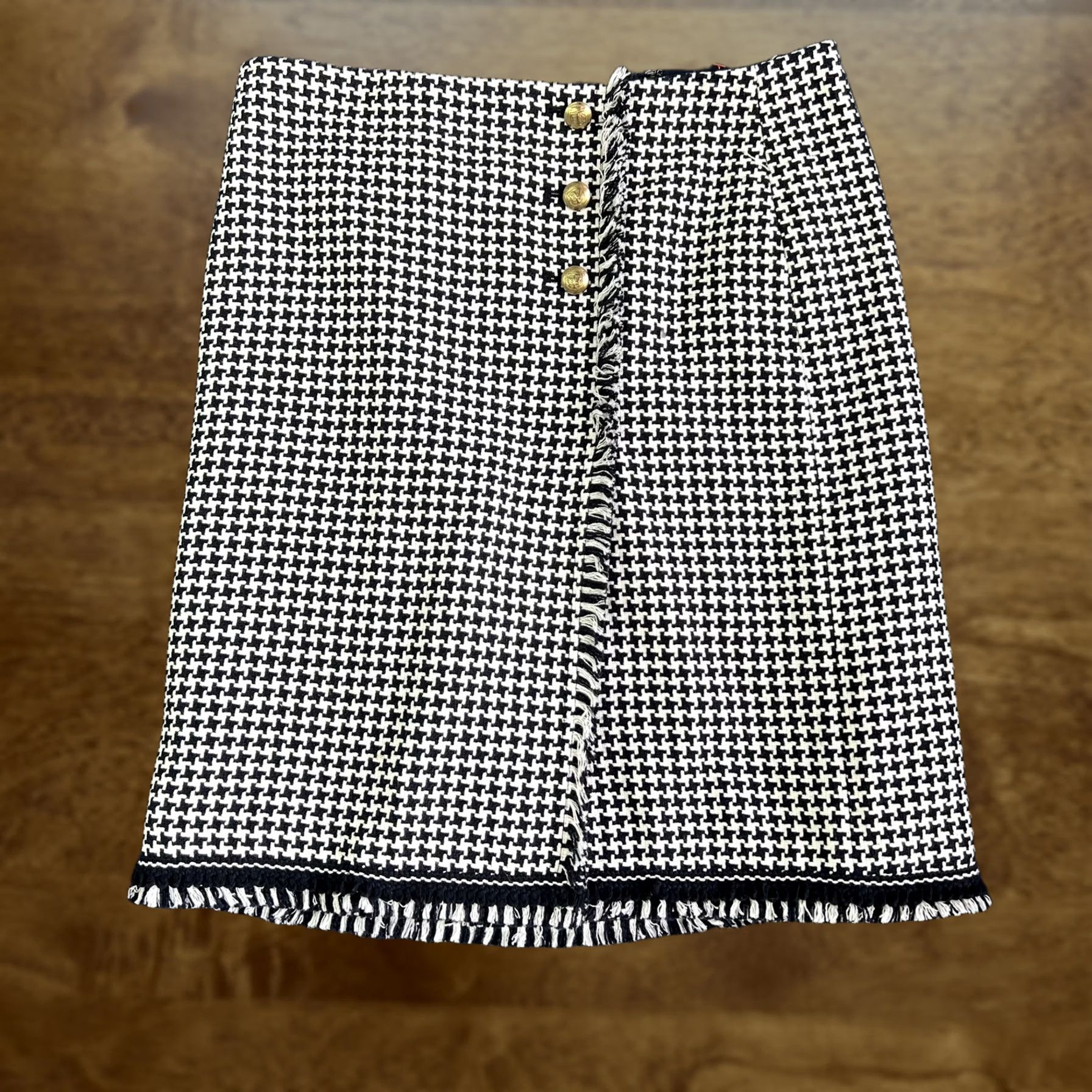 Talbots Talbots Skirt Black White Tweed Check Fringe Button Lined Workwear Womens 6P Size 28" / US 6 / IT 42 - 1 Thumbnail