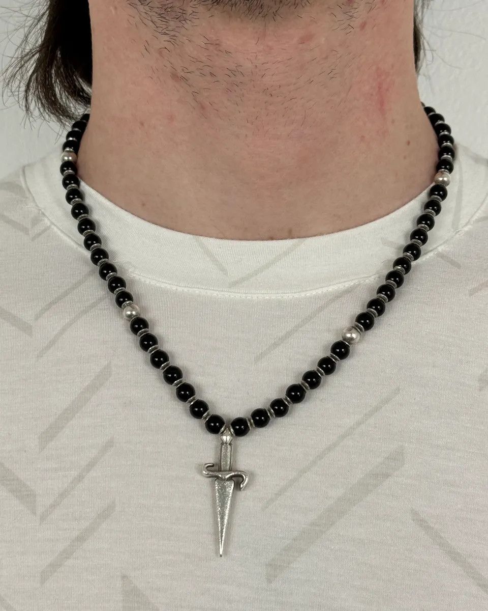 Vintage 2000s Cesare Paciotti Dagger Black Pearls Silver Necklace Size ONE SIZE - 2 Thumbnail