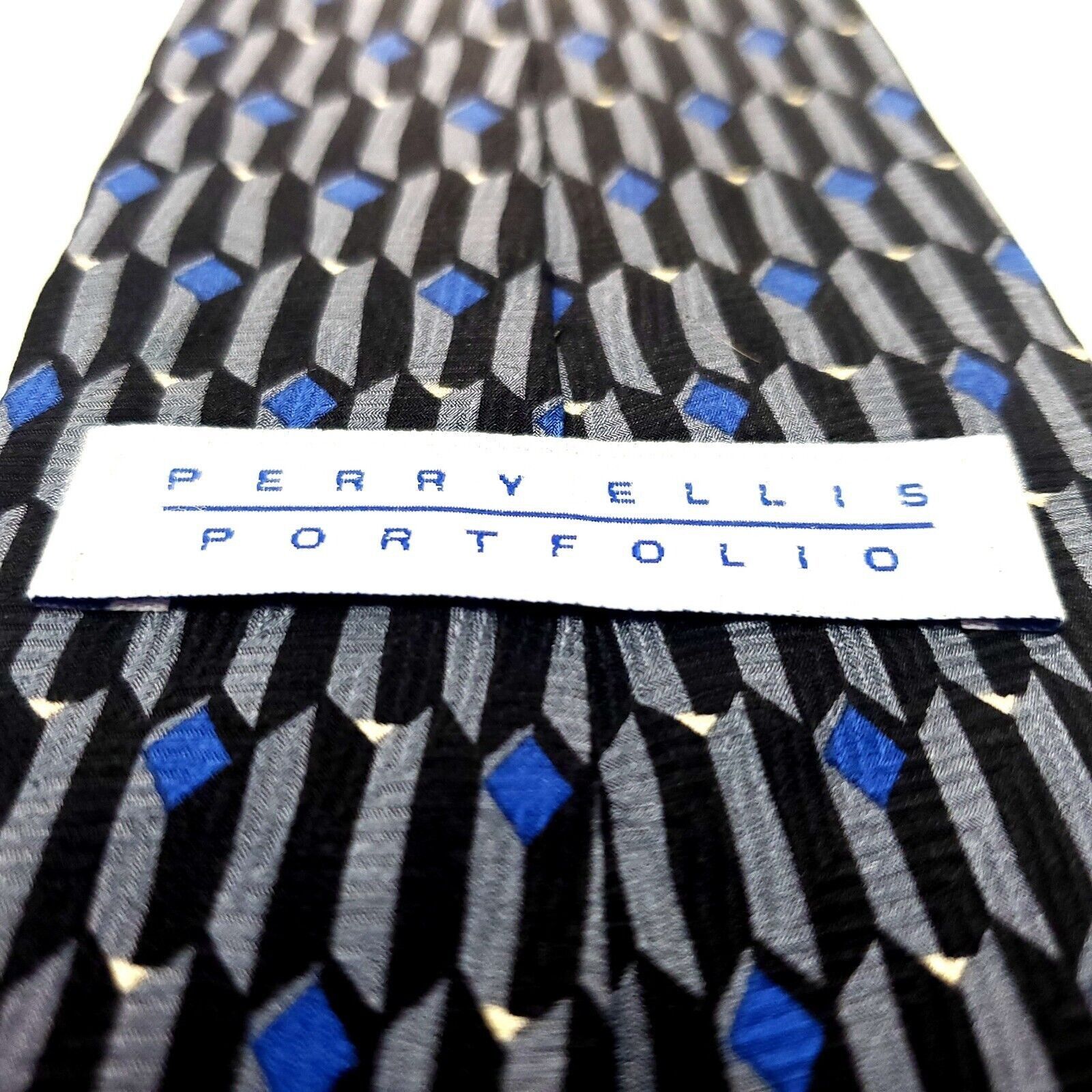 Perry Ellis Perry Ellis Portfolio Silk Tie Print Gray Black Geometric Wi Size ONE SIZE - 4 Thumbnail