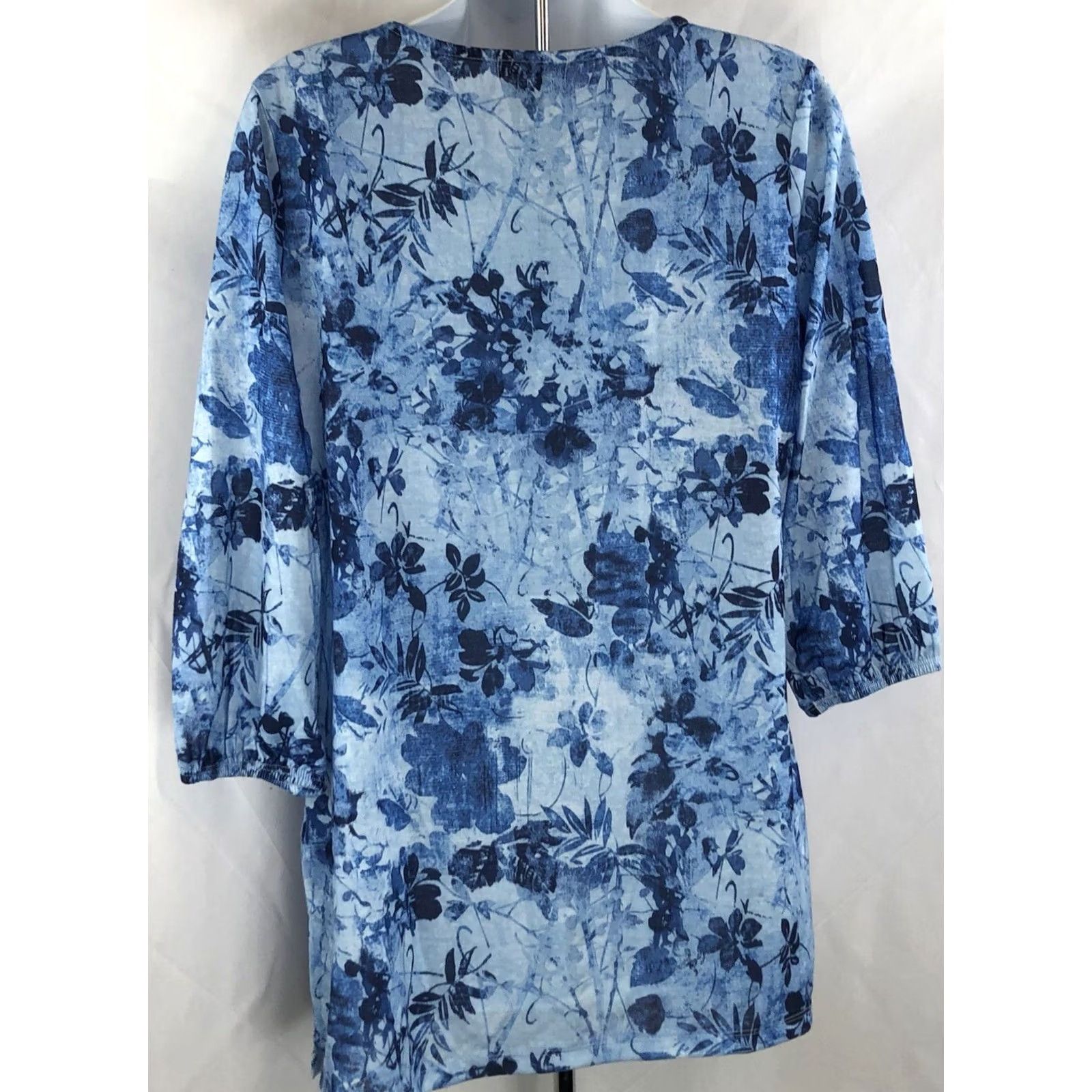 Vintage Blue Floral Tunic Top S Beach tropical Boho Hippie Keyhole Scoop 3/4 Sleeve NWT Size S / US 4 / IT 40 - 3 Thumbnail