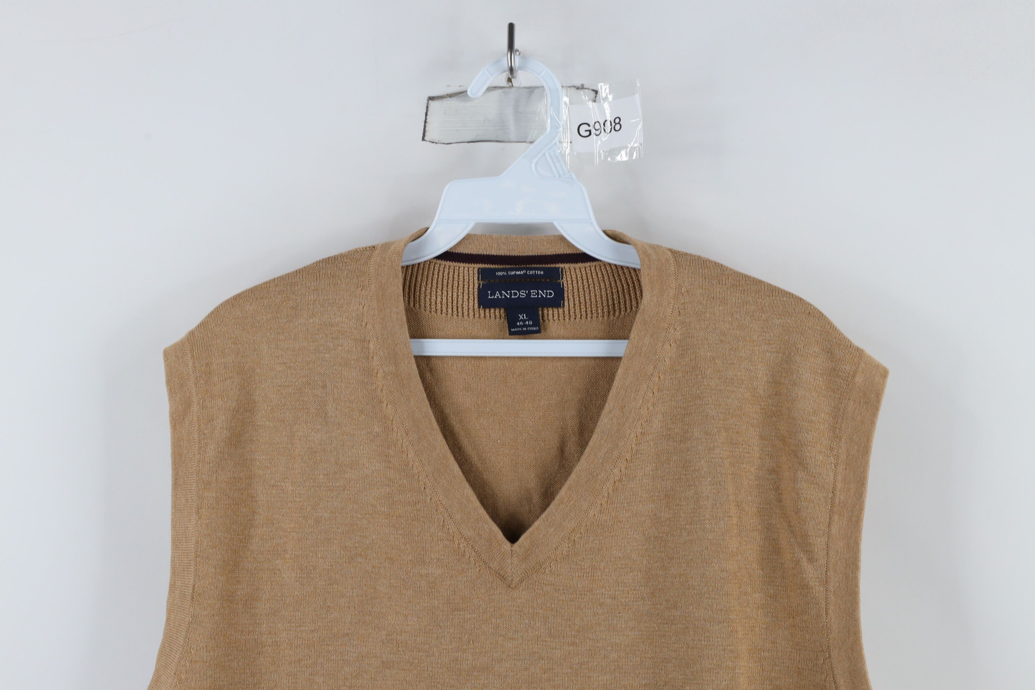 Lands' End × Vintage Vintage 90s Lands End Cotton Knit V-Neck Sweater Vest Beige Size US XL / EU 56 / 4 - 2 Thumbnail