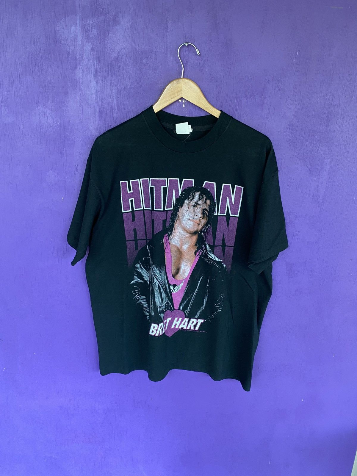 WWF Vintage 1993 WWF Bret Hart hitman faded t-shirt Size US XL / EU 56 / 4 - 1 Thumbnail