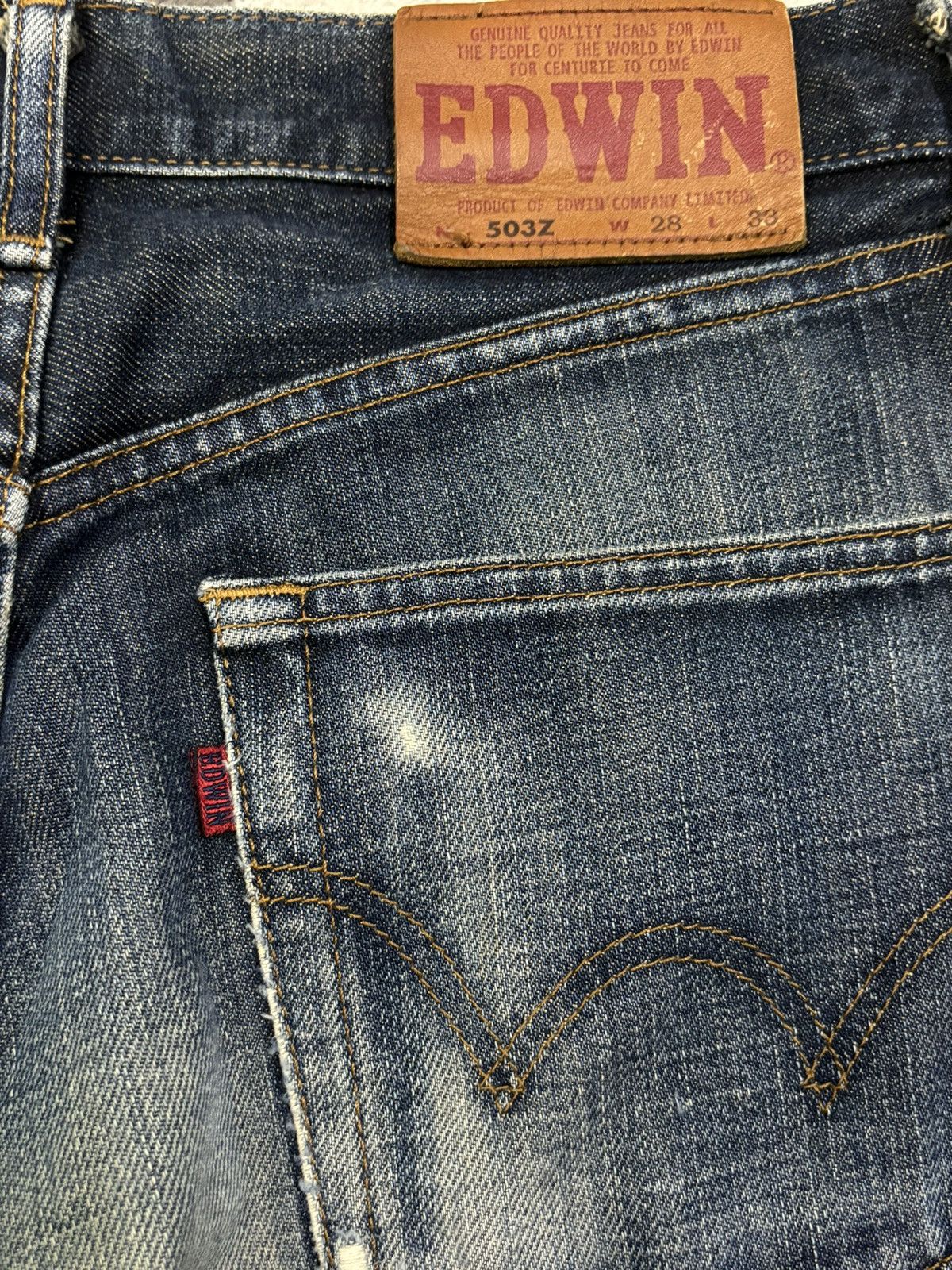 Edwin Vintage Edwin 503Z Dark Blue Wash Loose Fit Ripped Jeans Size US 28 / EU 44 - 13 Thumbnail