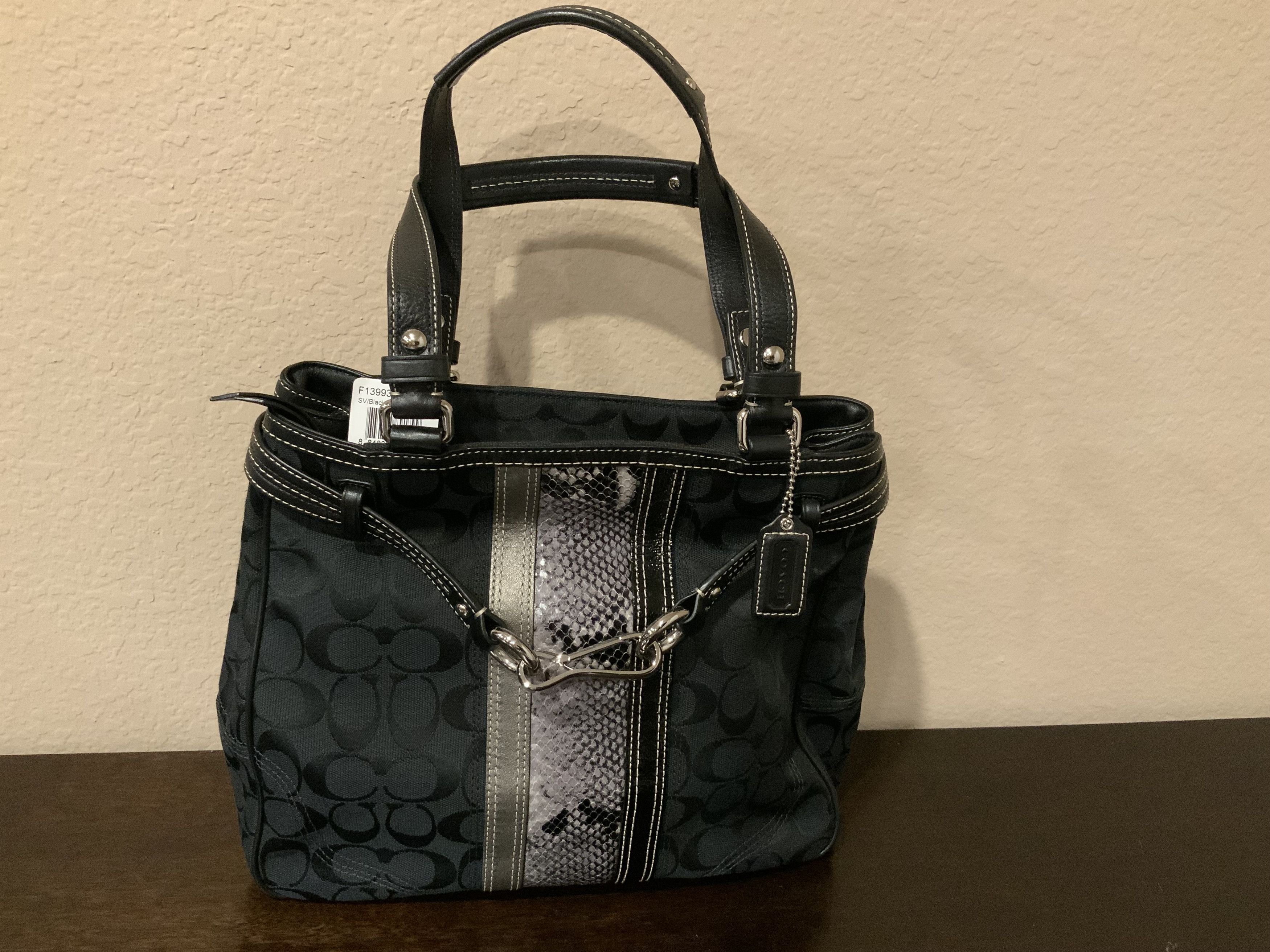 Coach Coach SV/Black/Gray, F13993 SBKGY, Nancy Strp Tote Size ONE SIZE - 1 Thumbnail