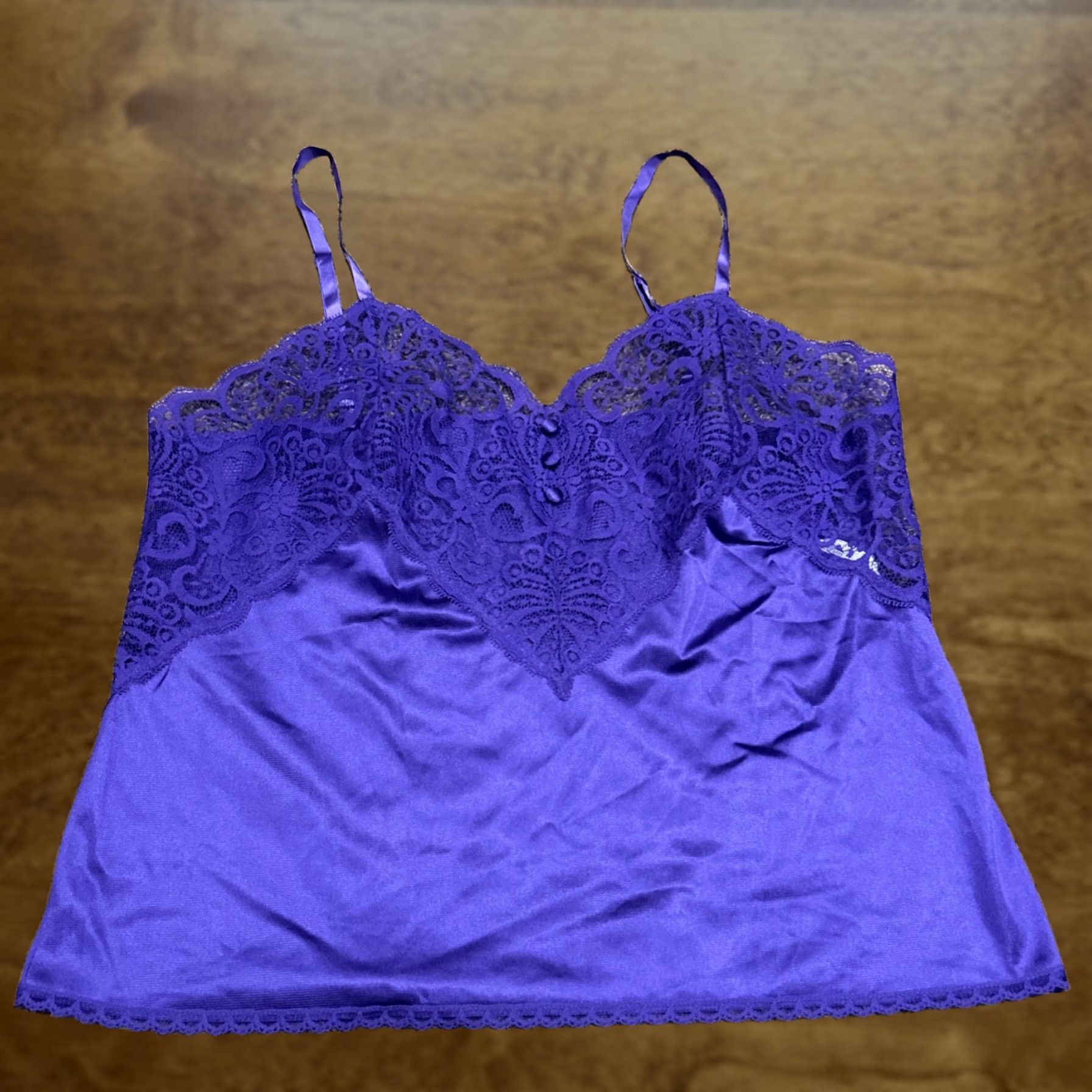 JCPenney Womens Camisole Tank Lace Spaghetti Straps Purple Nylon Bow JC Penney 34 Medium? Size ONE SIZE - 1 Thumbnail