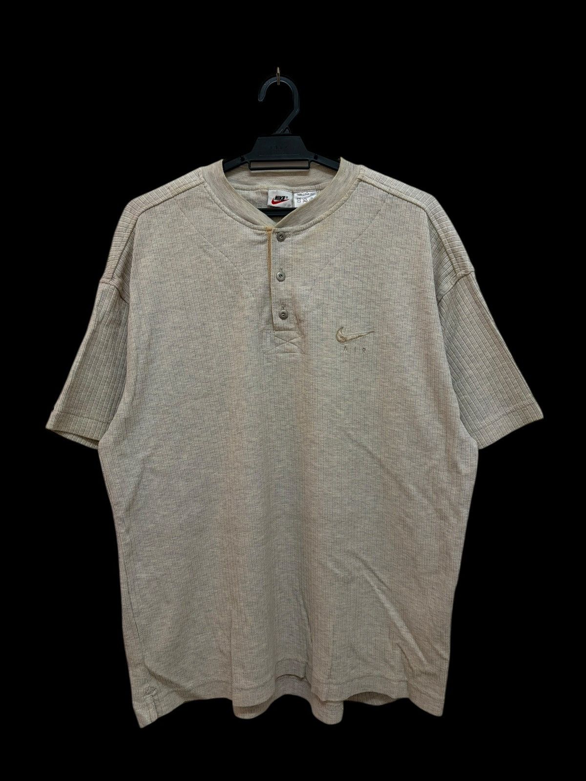 Nike 90s NIKE AIR HENLEY NECK THERMAL RIB COTTON EMBROIDED LOGO Size US L / EU 52-54 / 3 - 1 Thumbnail