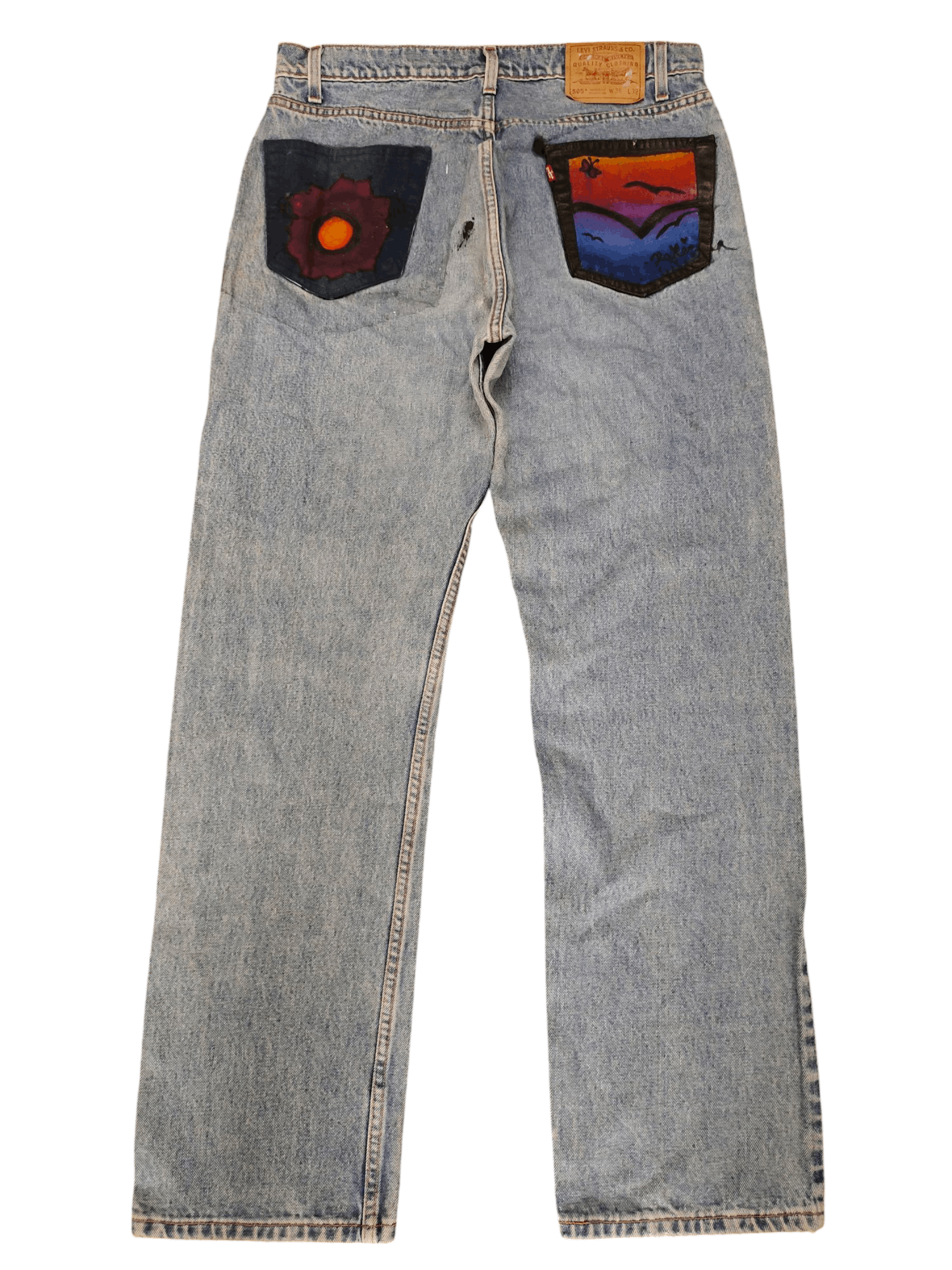 Vintage 90s Levis 505 Hand Painted Pocket Denim Jeans