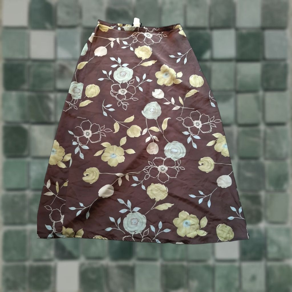 Vintage First Option Brown Maxi Skirt Floral Print Polyester size L Large Made in USA Size 36" / US 14 / IT 50 - 1 Thumbnail