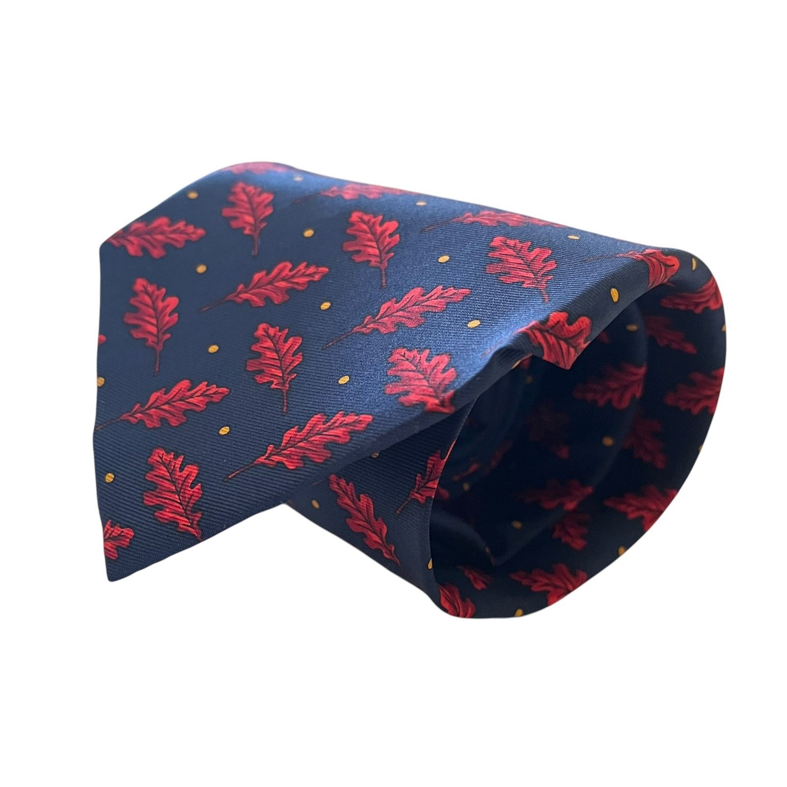 Yves Saint Laurent Yves Saint Laurent YSL Navy Blue Red Leaf Print Silk Tie Size ONE SIZE - 1 Thumbnail