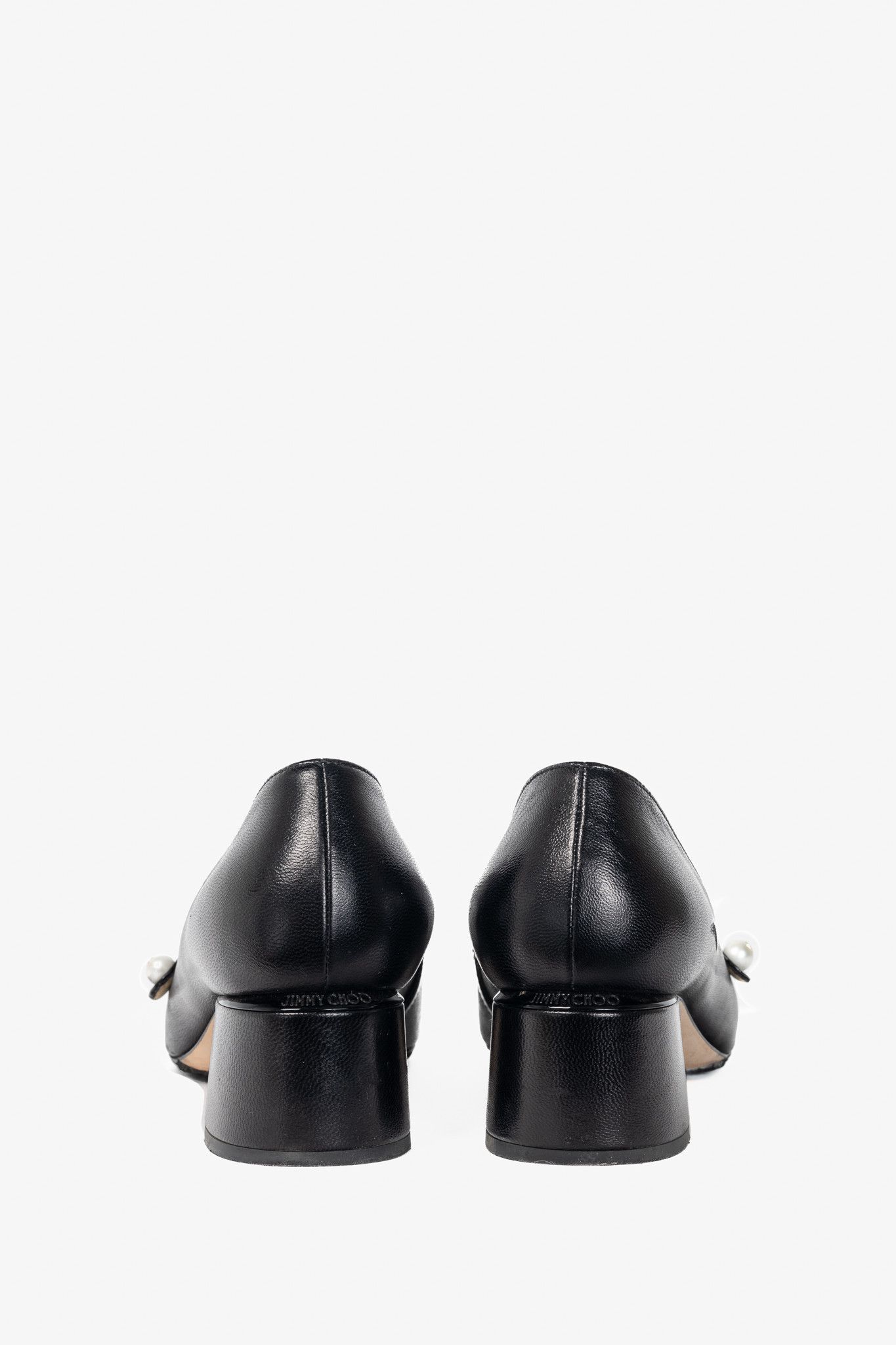 Jimmy Choo Jimmy Choo Elisa Black Cap-Toe Faux-Pearl Mary Jane Pumps Size US 7 / IT 37 - 3 Thumbnail