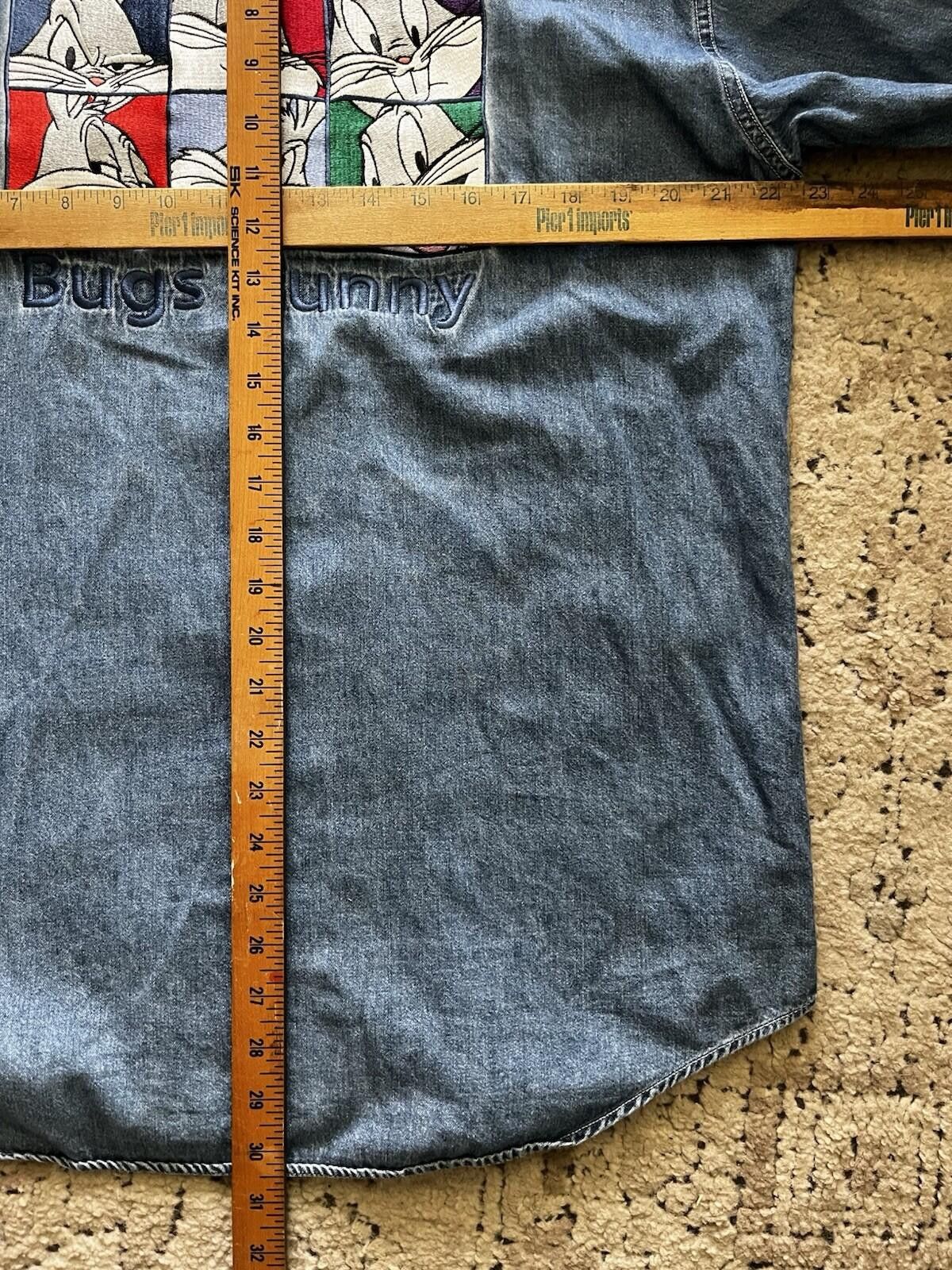 Warner Bros VTG 95 Bugs-Bunny Dark Blue Denim Shirt Large Looney-Tunes M Size US M / EU 48-50 / 2 - 8 Thumbnail