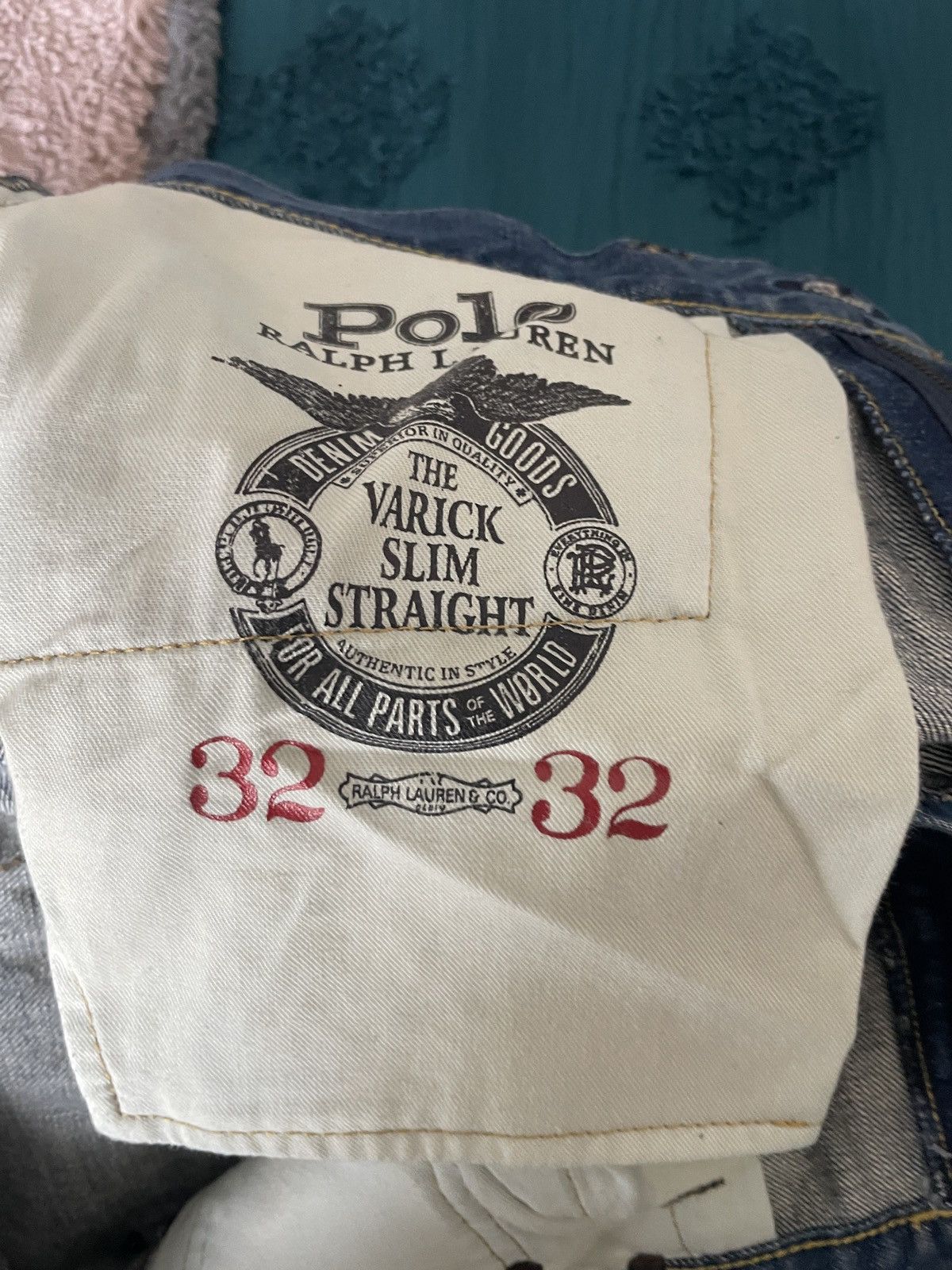 Polo Ralph Lauren Varick Slim Straight distressed patchwork jeans nwt 188.00 Size US 33 - 10 Thumbnail