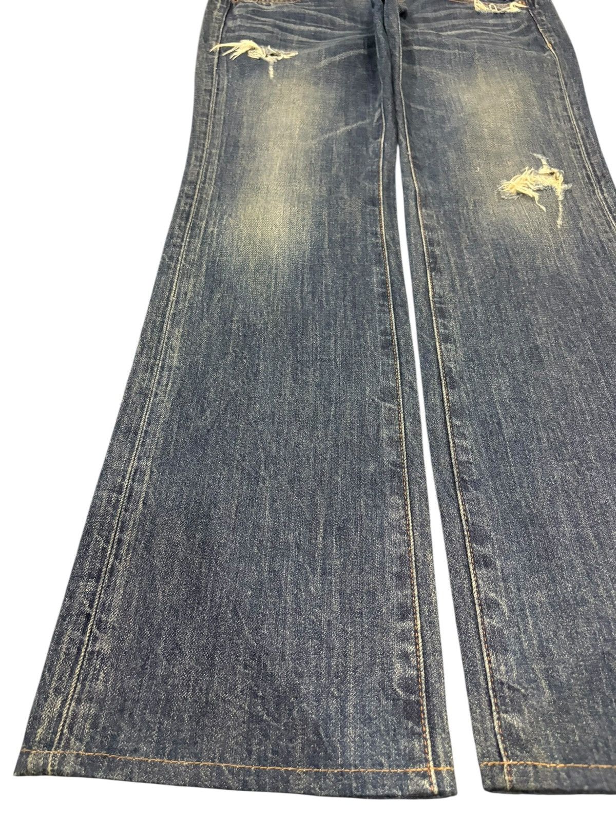 Japanese Brand Vintage Blue Cult Distressed Flare Low Rise Jeans Size 31" - 6 Thumbnail