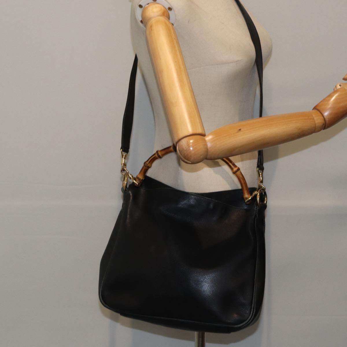 Gucci GUCCI Bamboo Shoulder Bag Leather Black Gold 001 1638 001 Size ONE SIZE - 21 Thumbnail