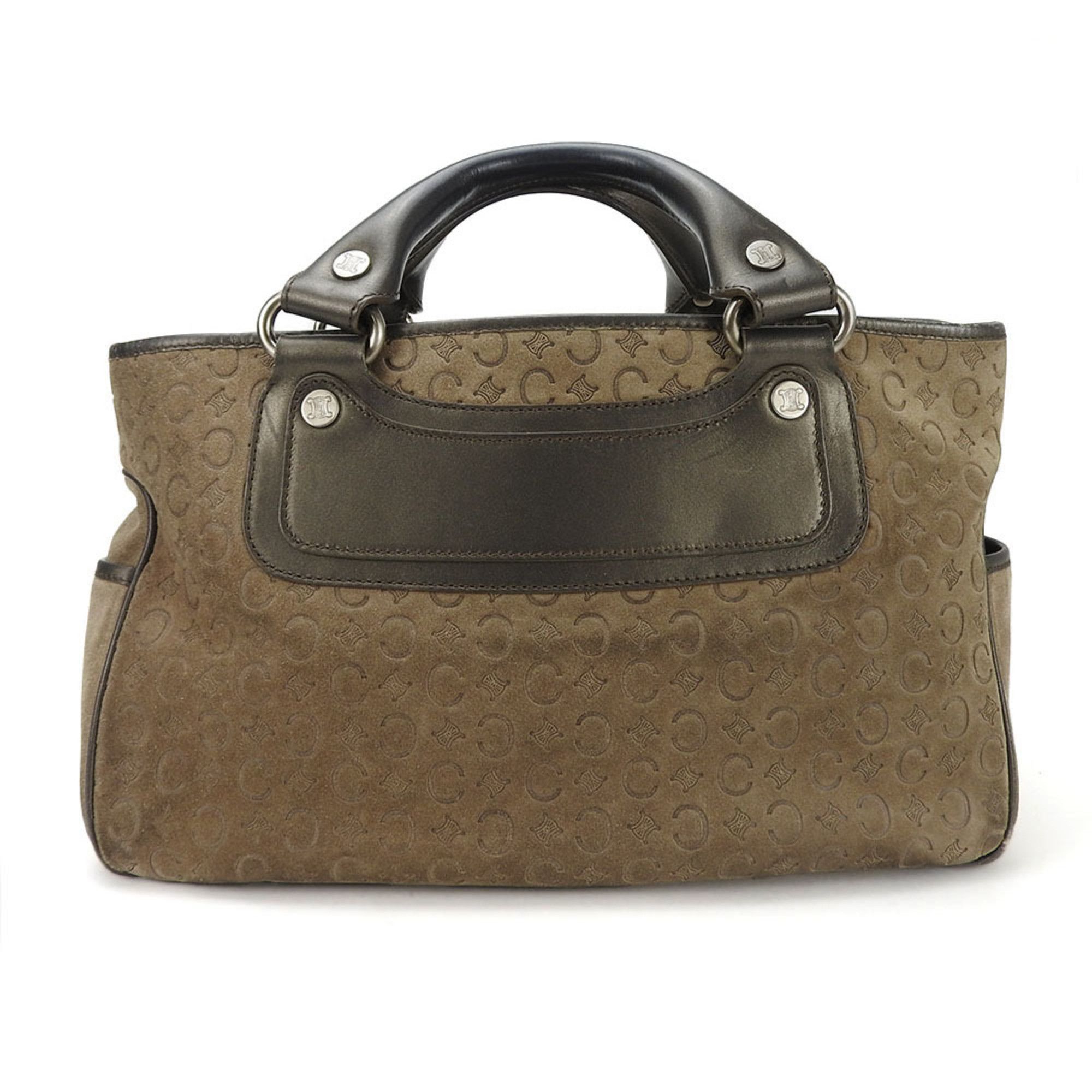 image of Celine Hand Bag Boogie Macadam Pattern Leather Suede Khaki Ladies, Women's