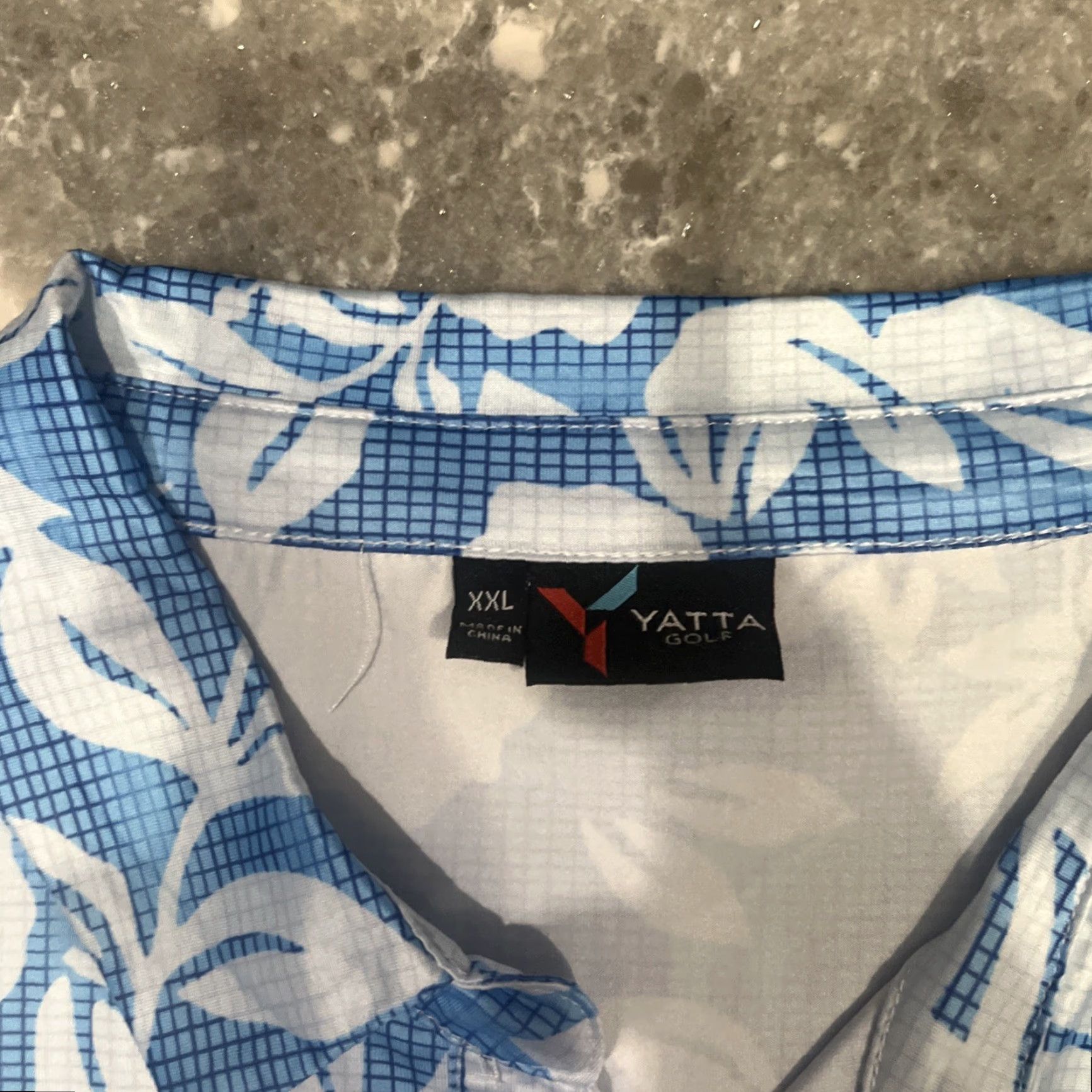 Vintage Yatta Golf Polo Shirt Mens L Blue Performance AOP Hawaiian Hibiscus Flower Shirt Polo Golf Size US L / EU 52-54 / 3 - 3 Thumbnail