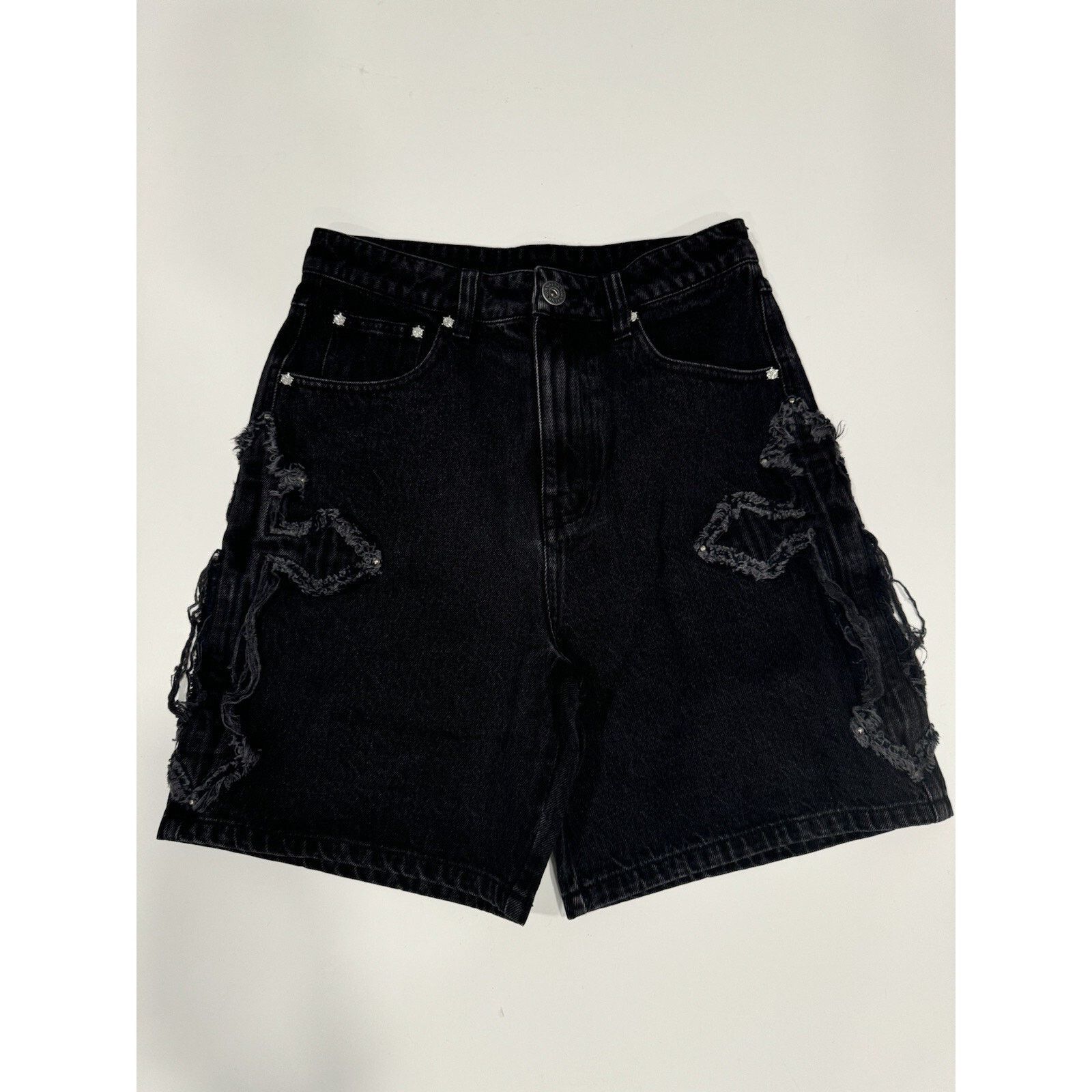 Unknown London UNKNOWN LONDON CROSS PATCH WASHED DENIM SHORTS Size US 28 / EU 44 - 2 Thumbnail