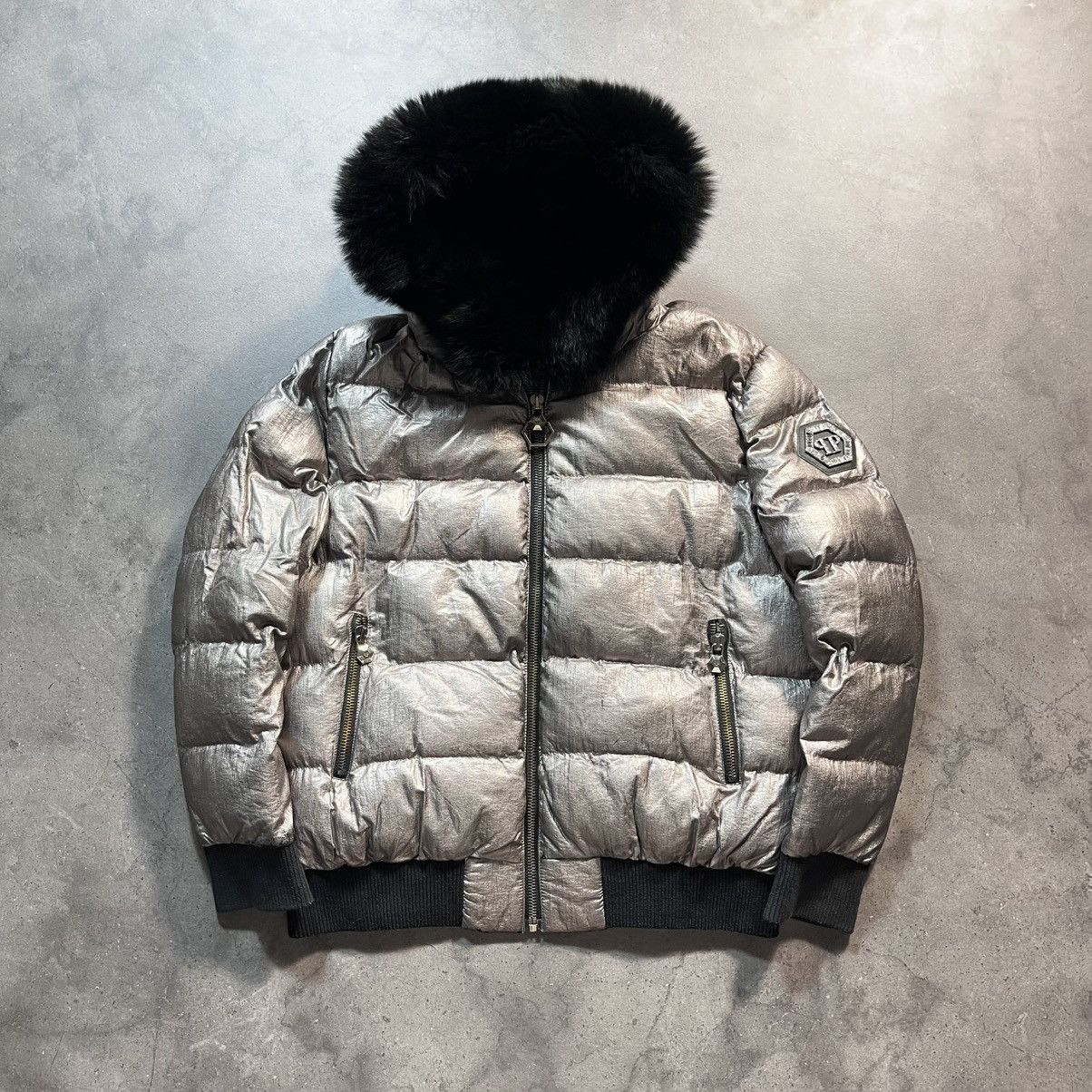 Philipp Plein Vintage Philipp Plein Silver Zip Fur Bomber Puffer Jacket Size US M / EU 48-50 / 2 - 2 Thumbnail