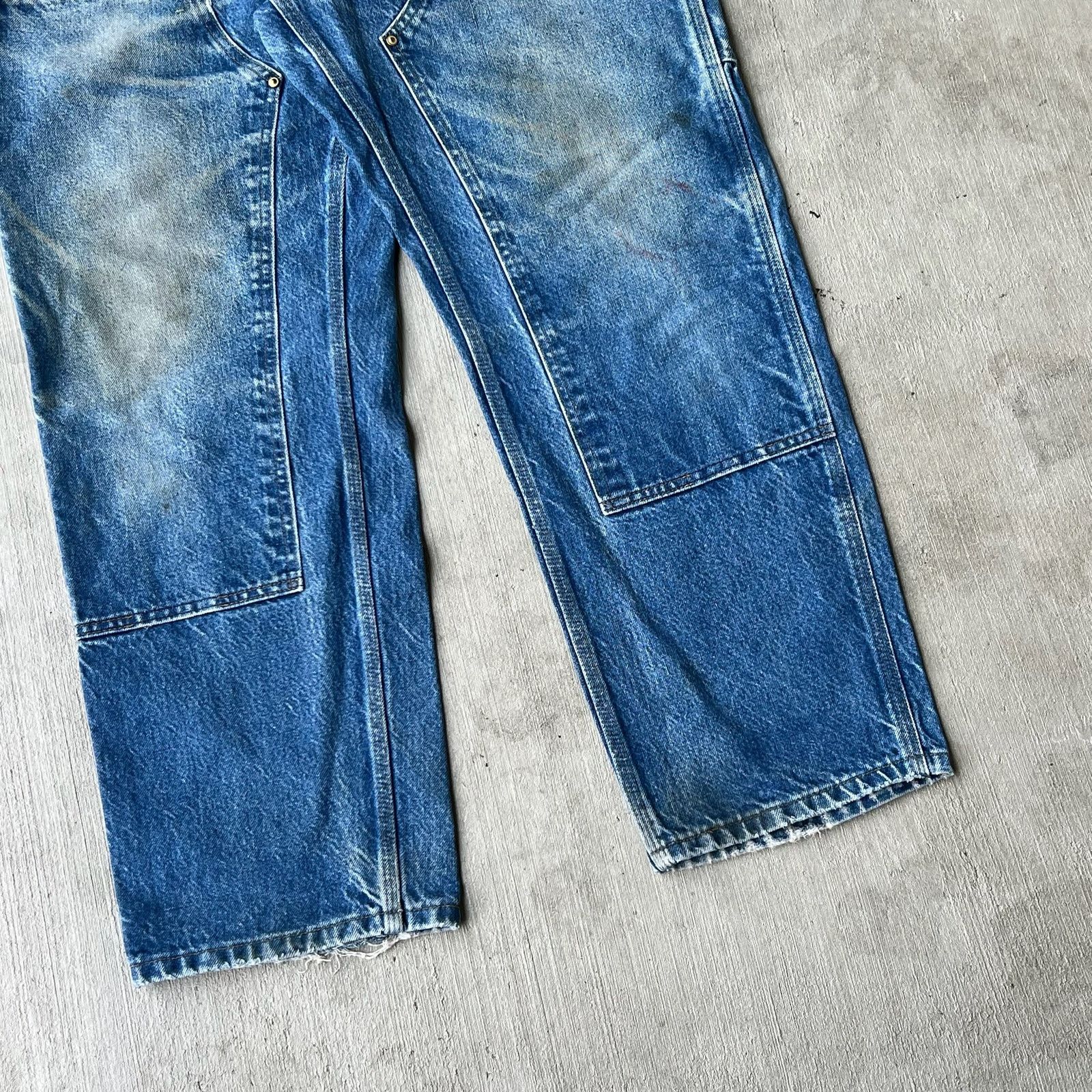 Carhartt × Vintage Carhartt faded denim blue jean double knee work wear pants Size US 35 - 4 Thumbnail