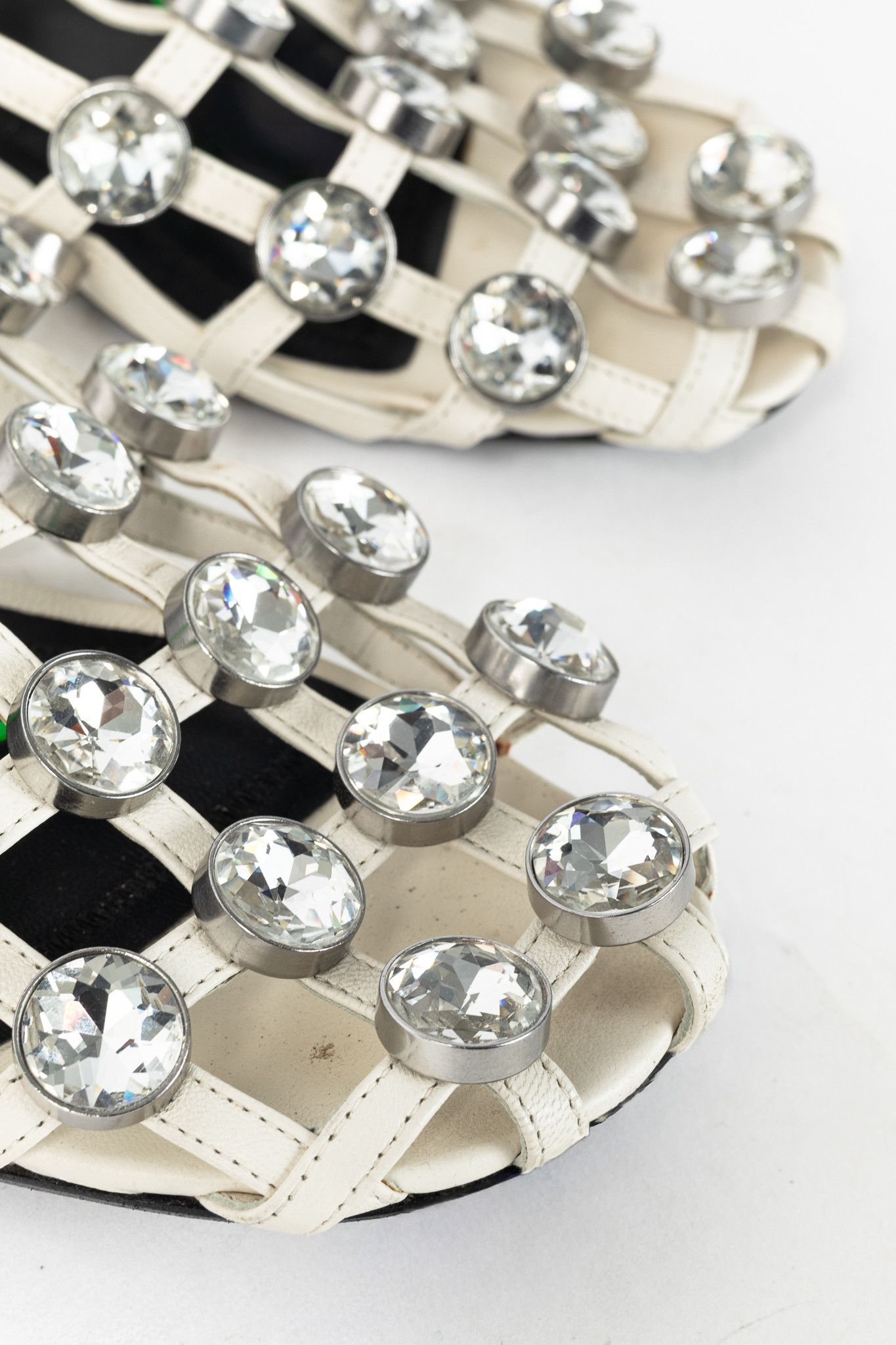 Alexander Wang Alexander Wang Amelia White Crystal-Studded Cage Mules Size US 5.5 / IT 35.5 - 7 Thumbnail