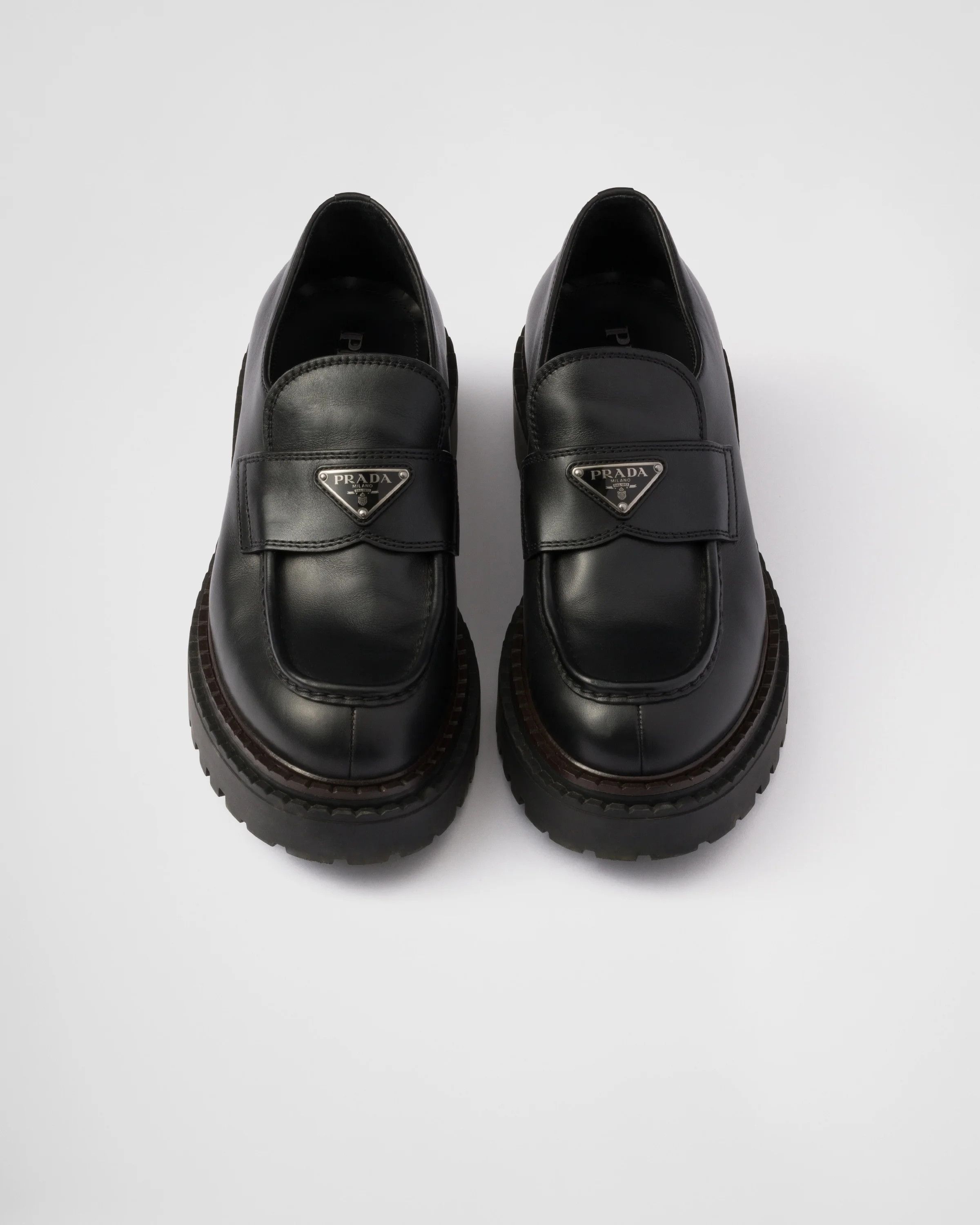 Prada o1B3y1r0426 Double Chocolate Leather Loafers in Black Size US 9 / EU 42 - 4 Thumbnail