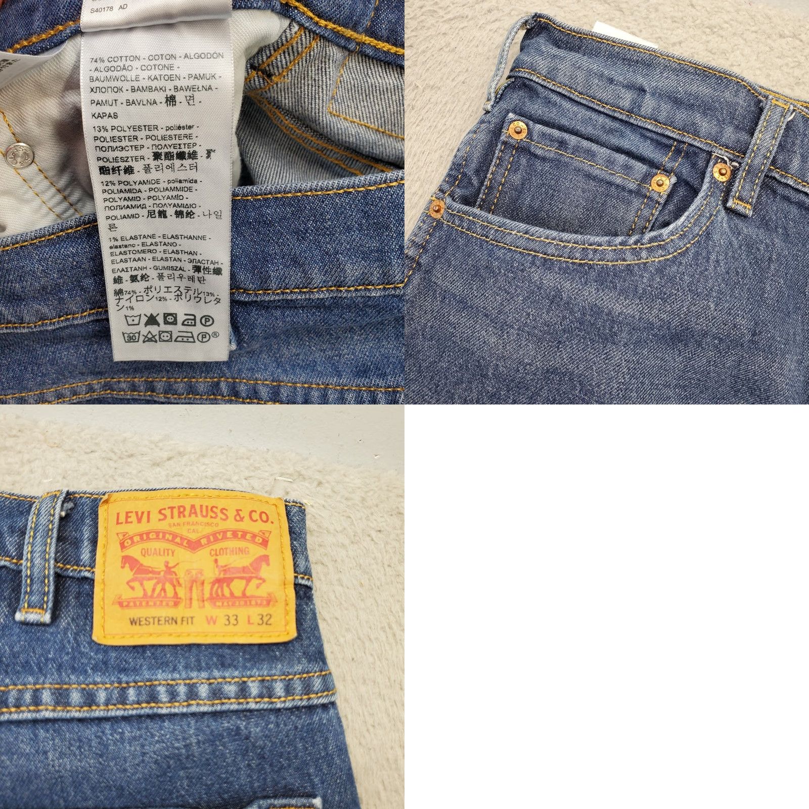 Levi's Levi's Straight Jeans Mens 33x32 Blue Denim Western Fit Stretch PC9-37681-0030 Jeans Mens 33 Blue Denim Western Stretch Regular Fit Levi's Mens Size US 33 - 8 Thumbnail