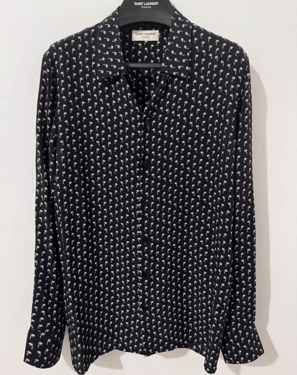 Saint Laurent Paris Saint Laurent 14SS Silk Black/White All-Over Palm Tree Shirt Size US M / EU 48-50 / 2 - 1 Thumbnail