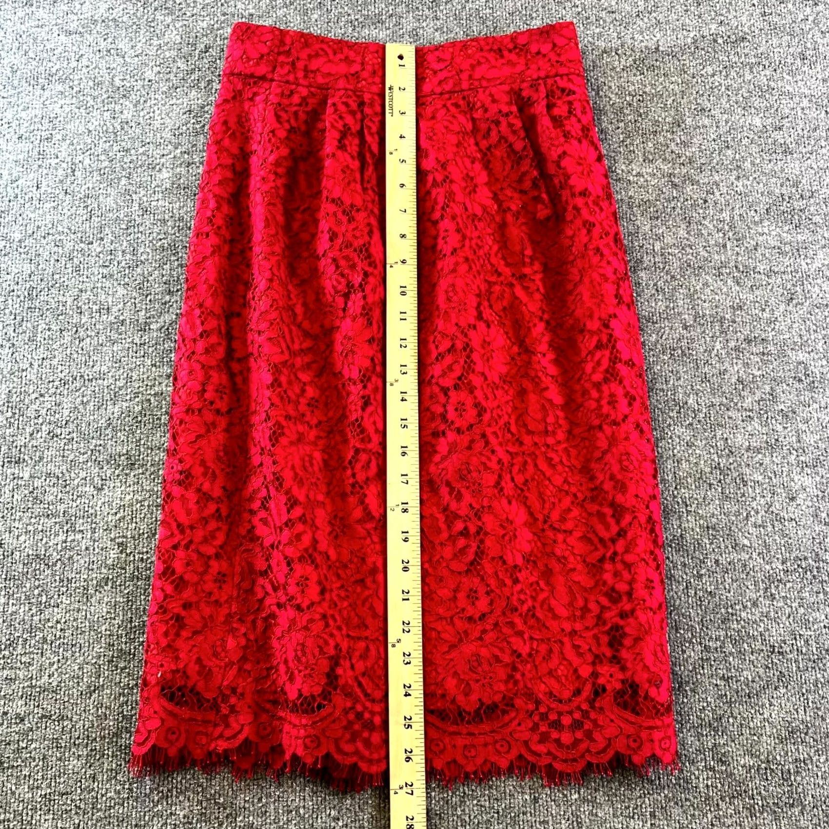 J.Crew J.Crew Straight & Pencil Skirt Women's 4 Red Viscose Floral Lace Pintucked Party (Size 4, Regular) Size 27" / US 4 / IT 40 - 3 Thumbnail