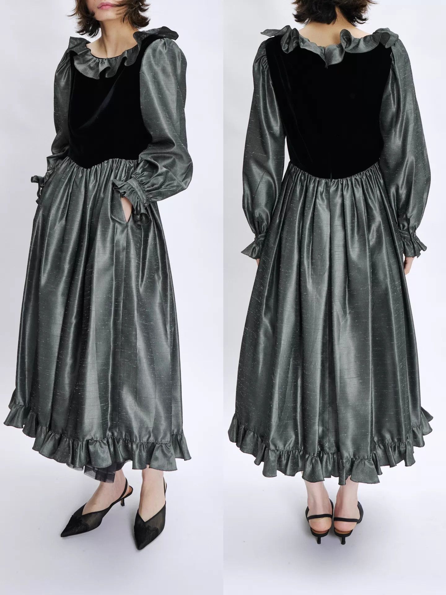 Oscar De La Renta Oscar de la Renta Black Velvet Silver-Gray Long Gown Size ONE SIZE - 3 Thumbnail